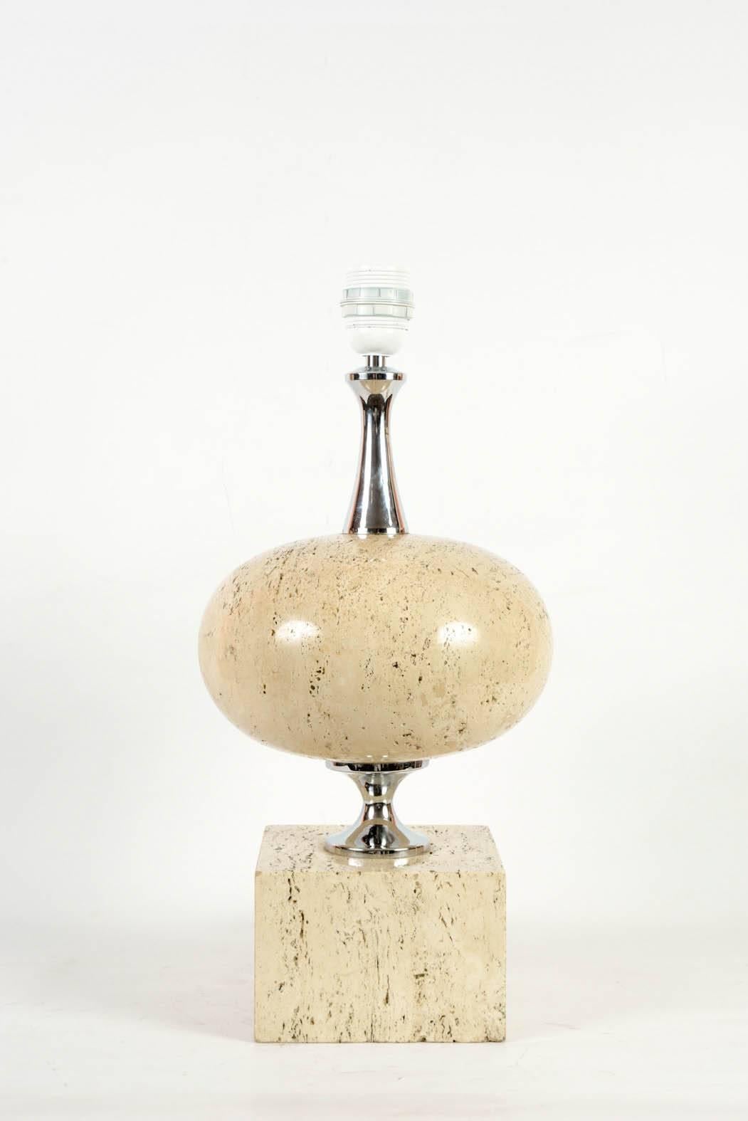 Metal 1970s Lamp in Stone Designed by Maison Barbier