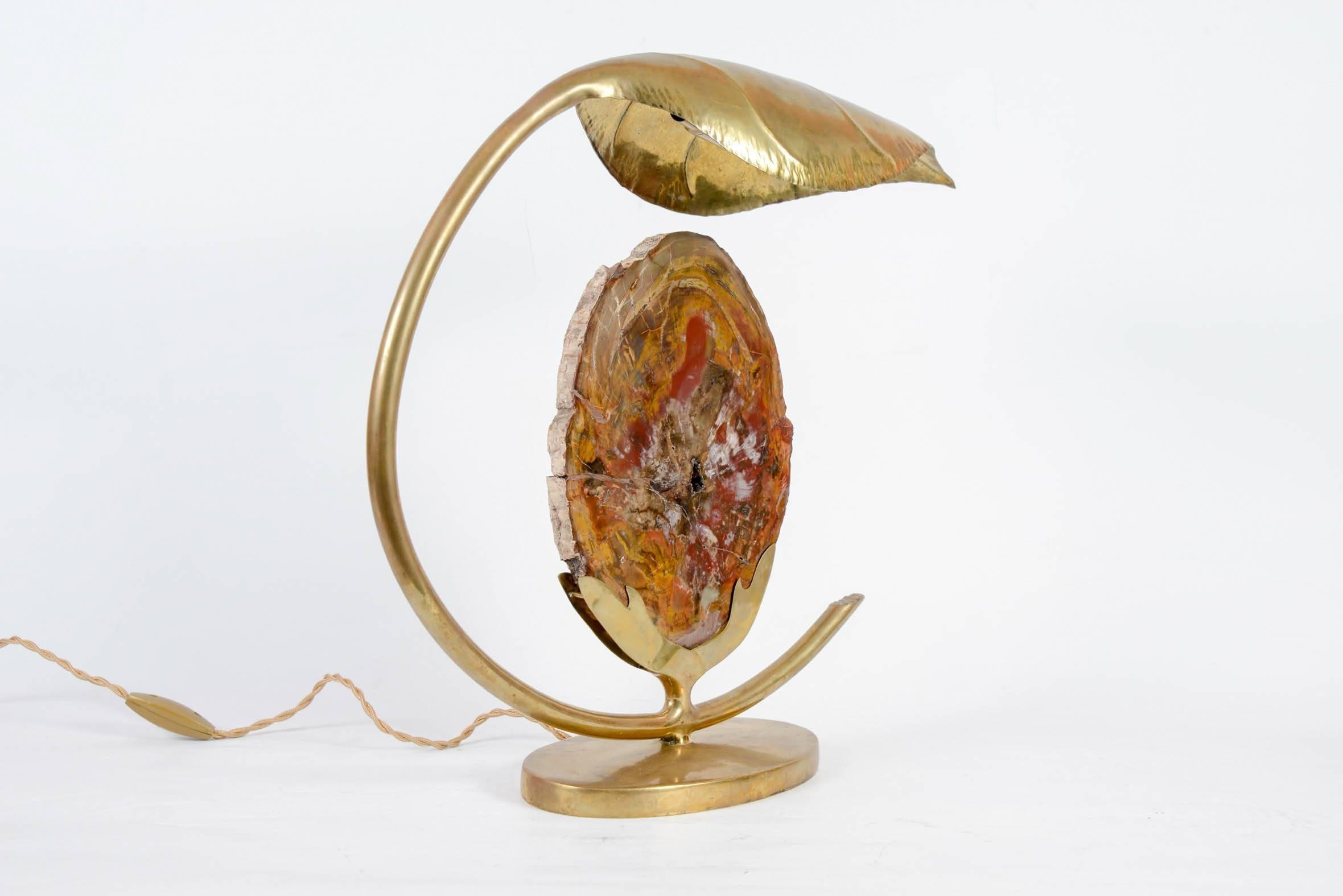 Late 20th Century Lamp with Petrified Wood by Henri Fernandez For Sale