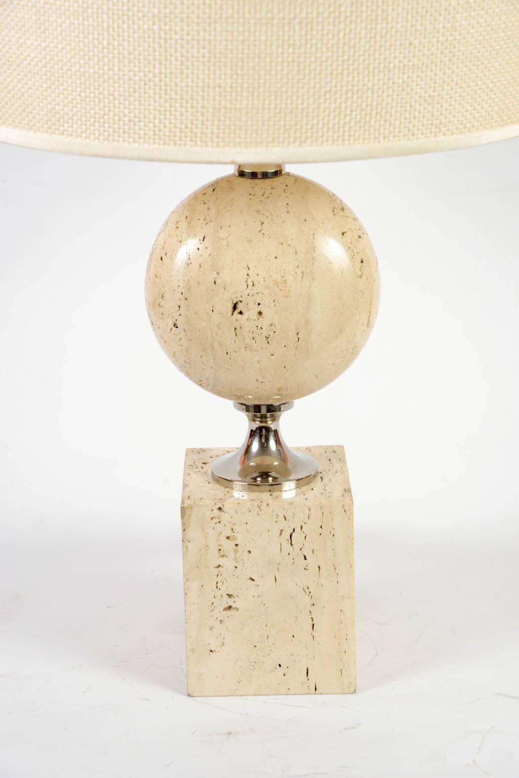 Nice lamp in travertine by Maison Barbier.
Dimensions provided without shade.
No shade provided.