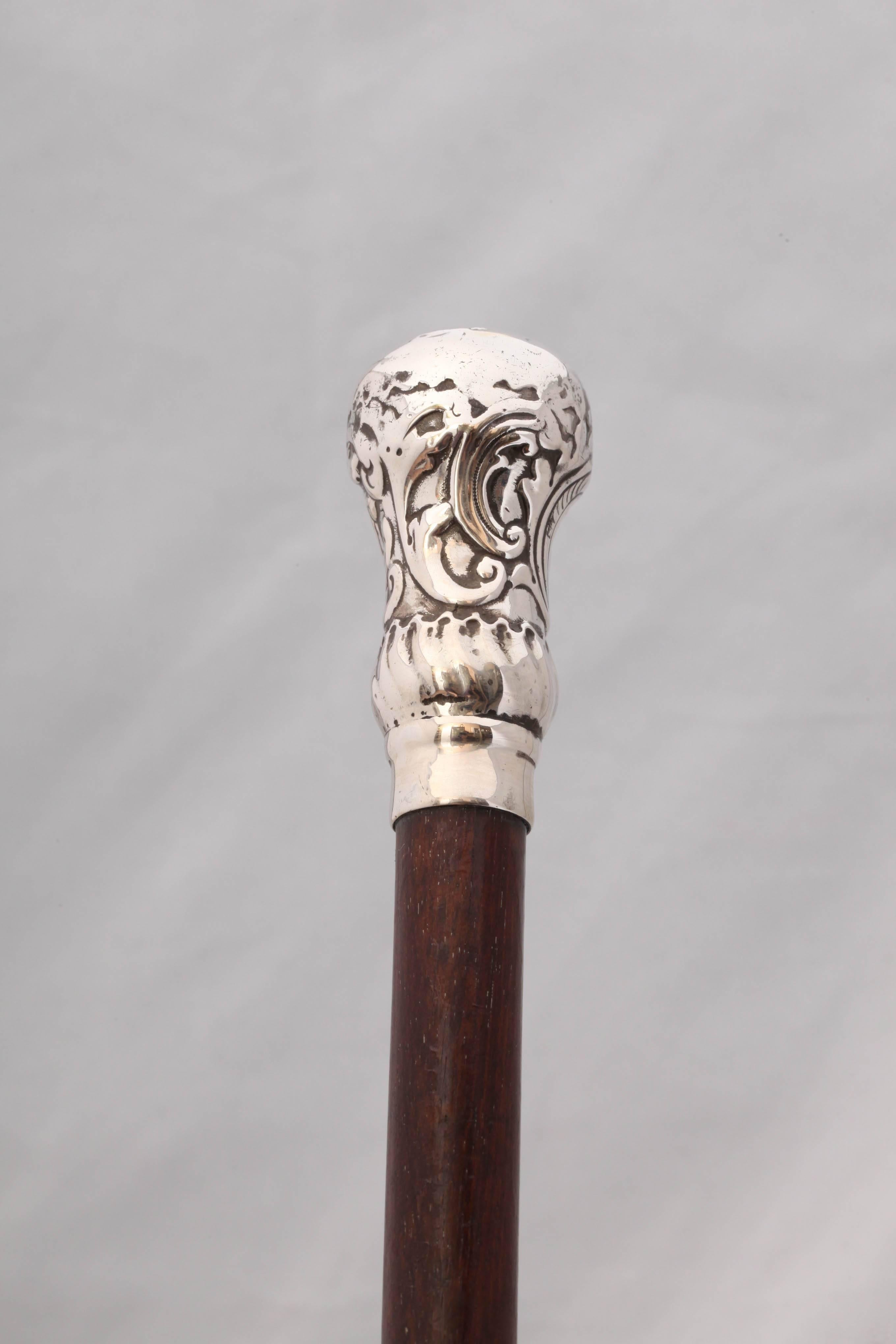 Victorian French Sterling Silver-Mounted Wooden Cane/Walking Stick 1
