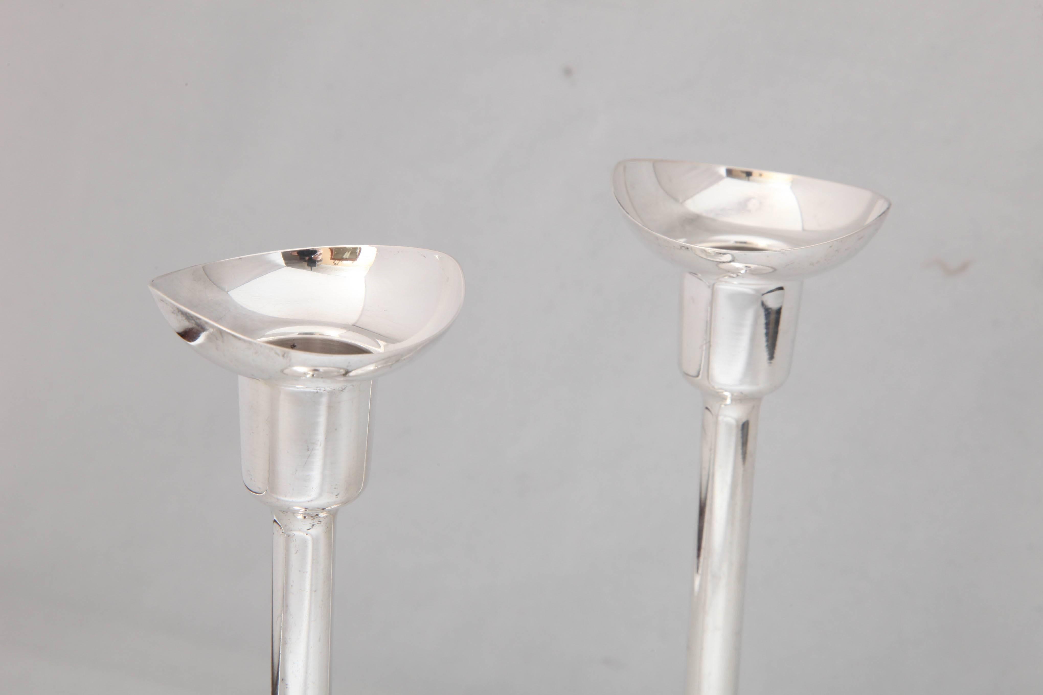 Late 20th Century Pair of Sterling Silver Mid-Century Modern Swedish Candlesticks