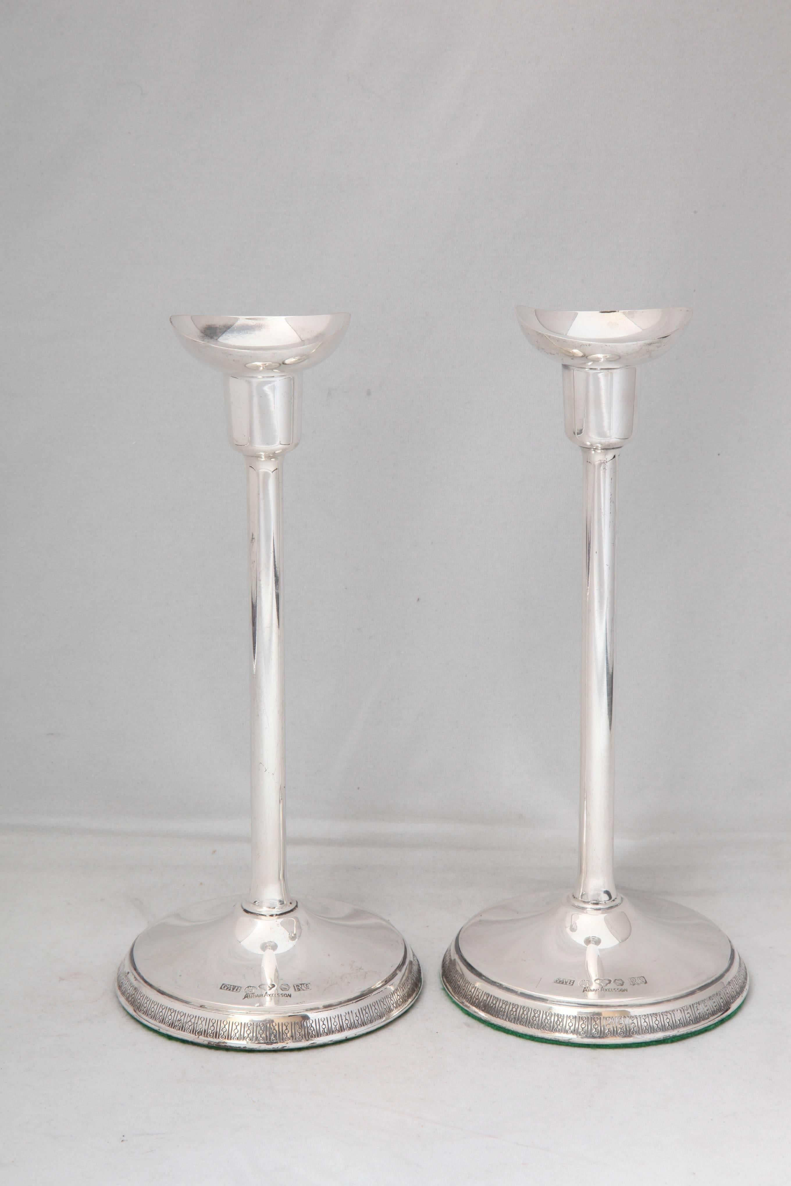 Pair of Sterling Silver Mid-Century Modern Swedish Candlesticks 1