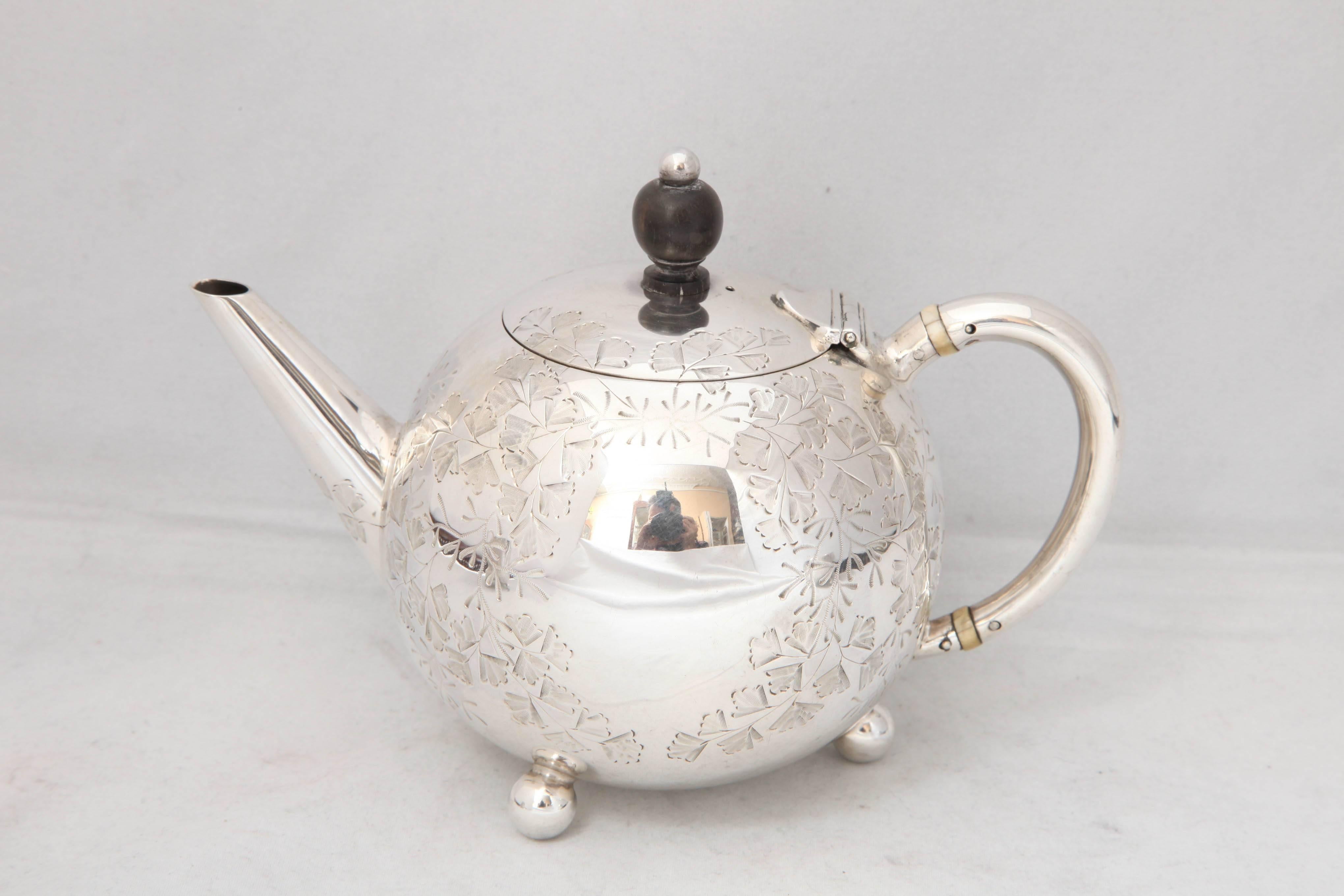 English Victorian Sterling Silver Three-Piece Bachelor's Tea Set on Ball Feet