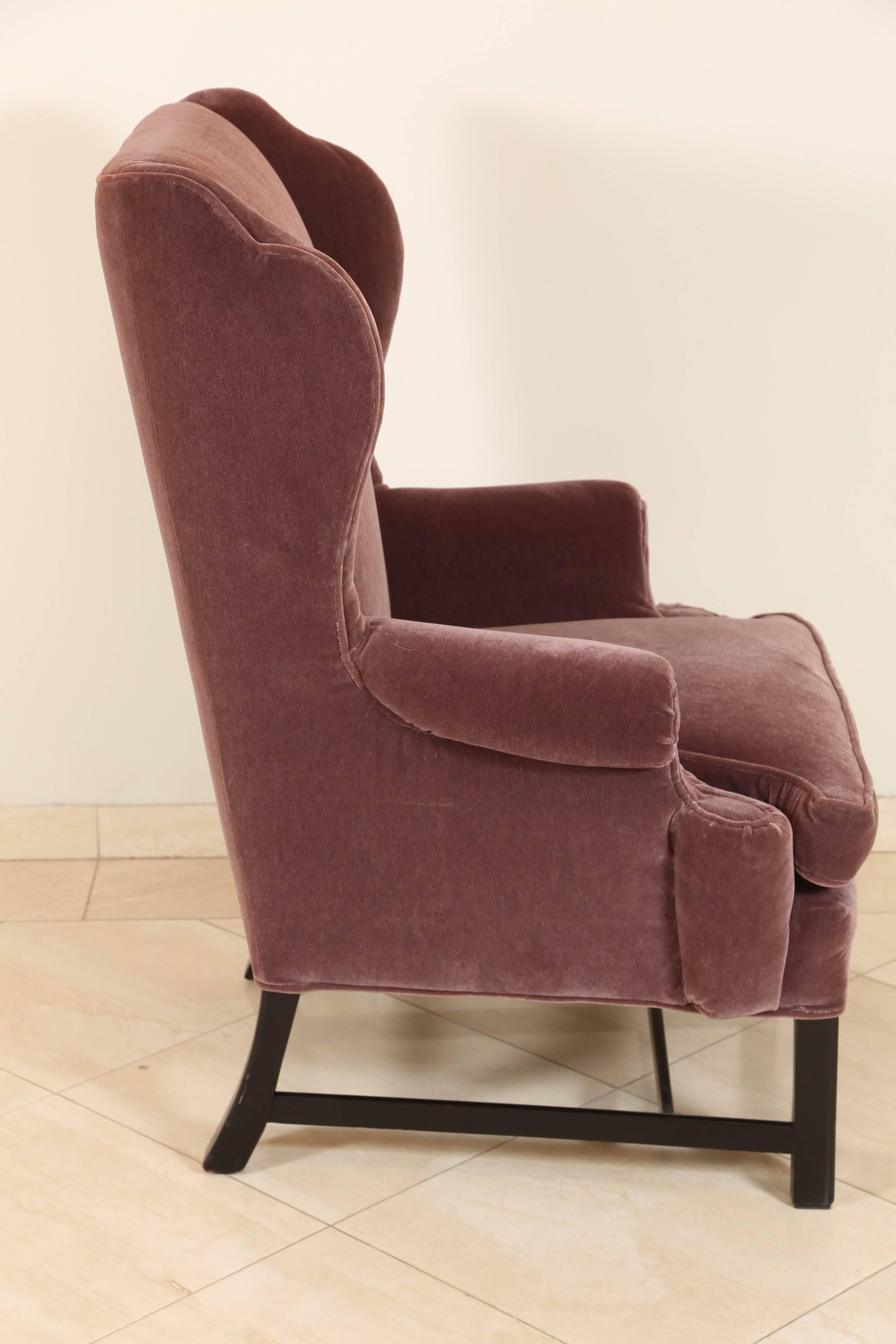 Hand-Crafted French Style Mohair Club Chair, Plum Color
