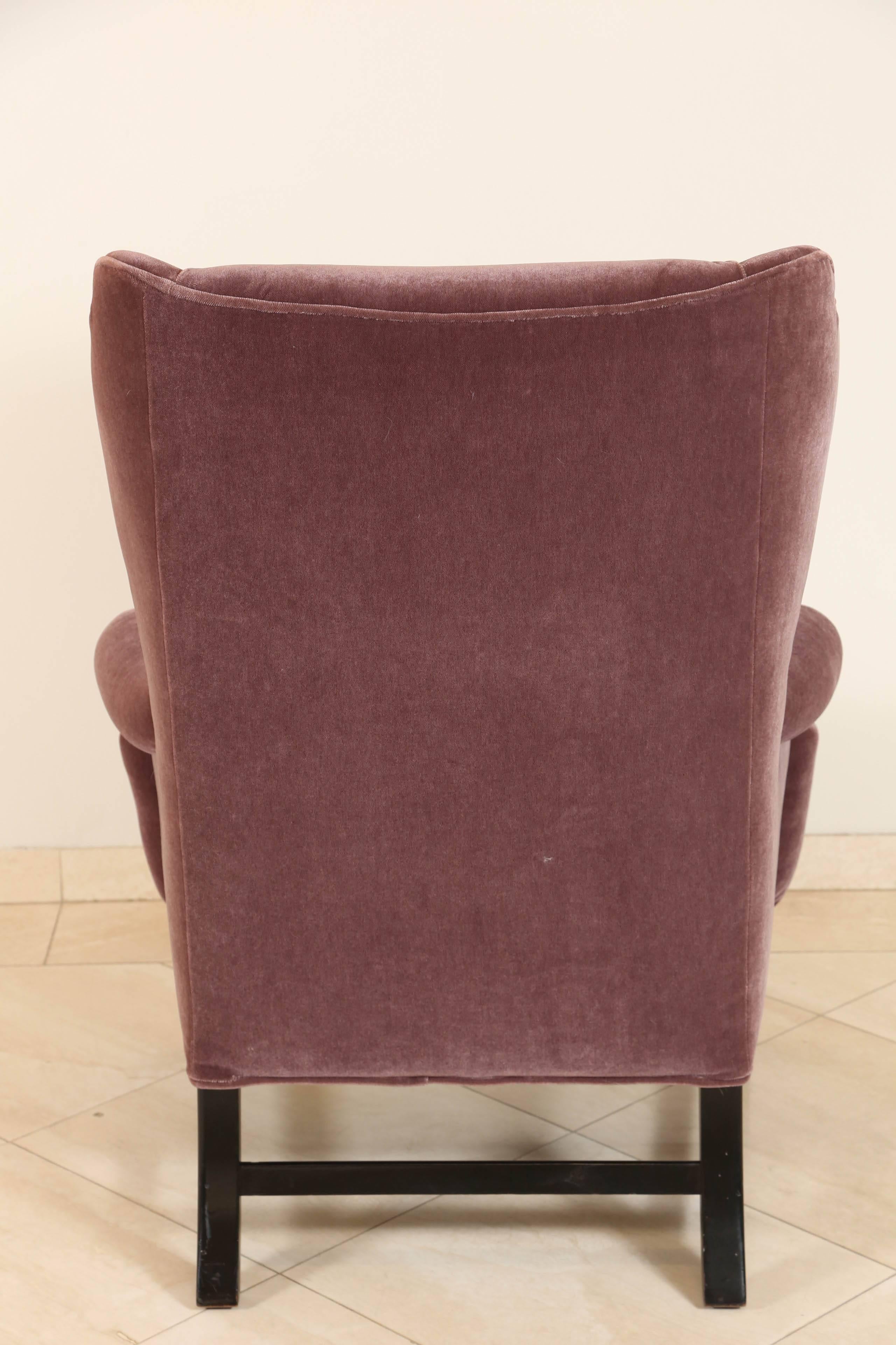 French Style Mohair Club Chair, Plum Color In Excellent Condition In North Hollywood, CA