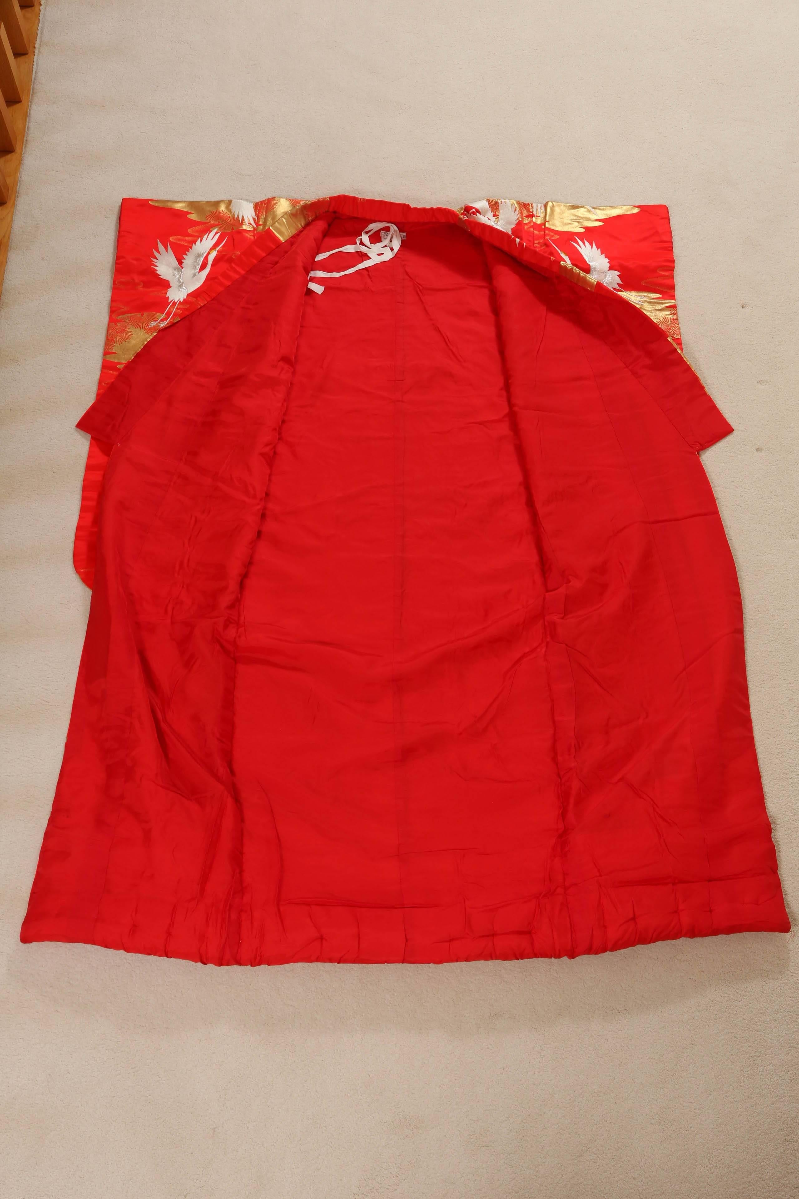 20th Century Vintage Japanese Red Silk Ceremonial Kimono