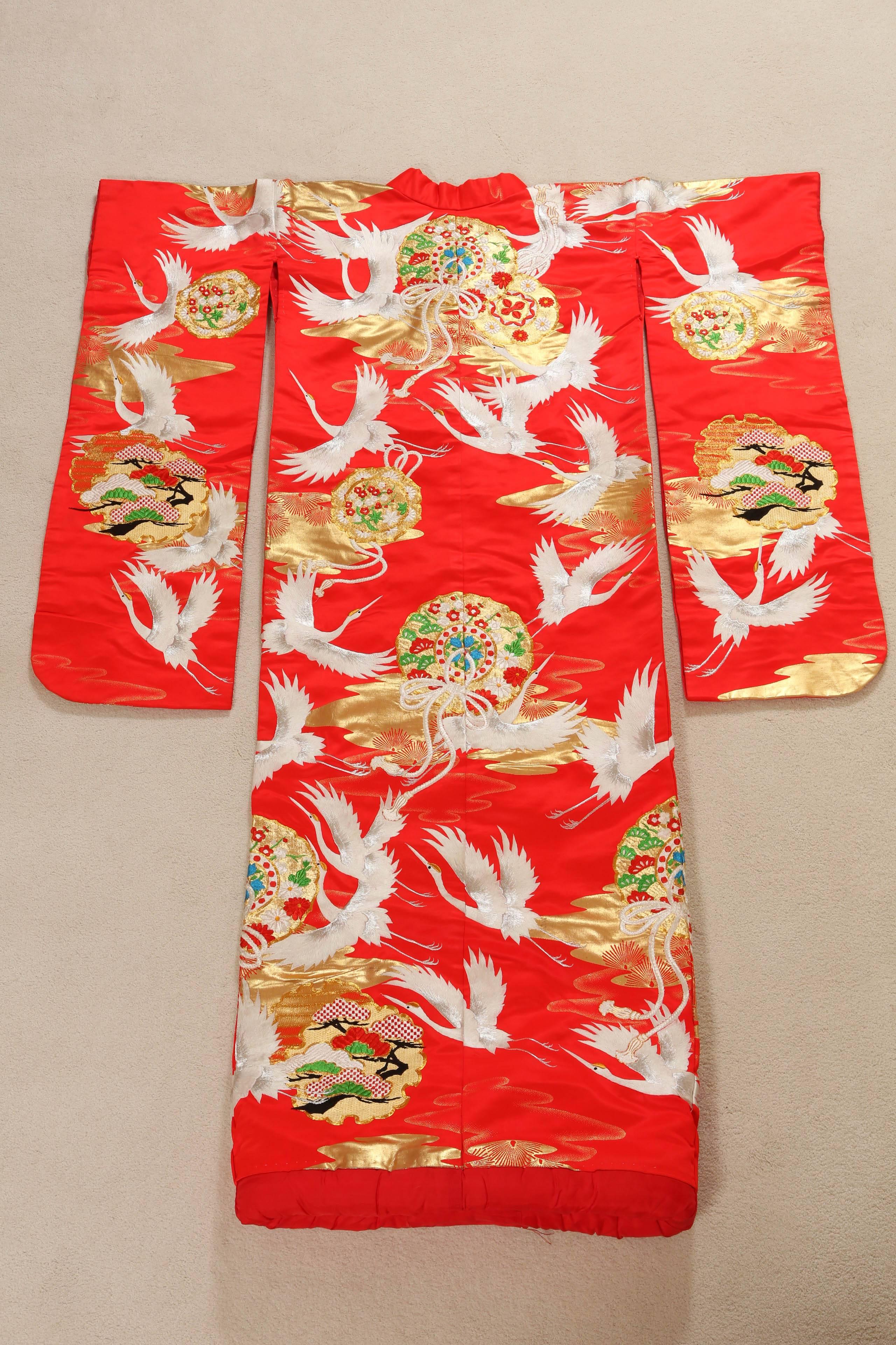 Vintage Japanese Red Silk Ceremonial Kimono 2