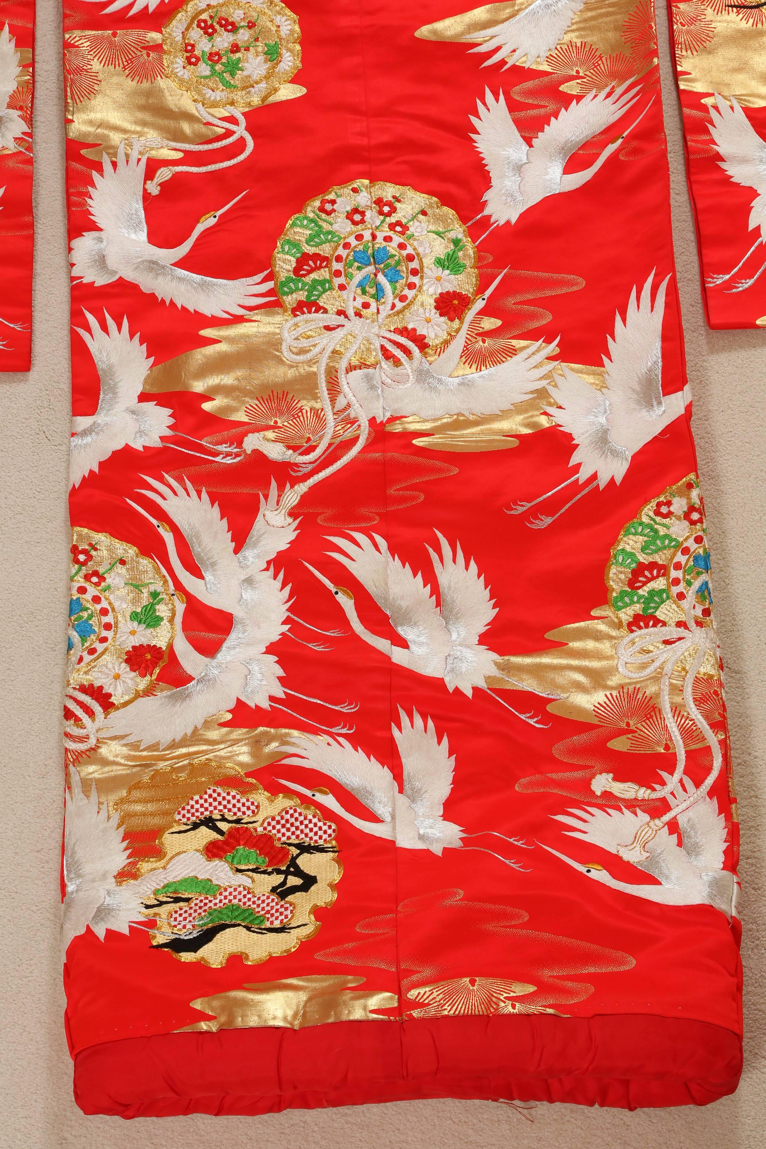 Vintage Japanese Red Silk Ceremonial Kimono 3