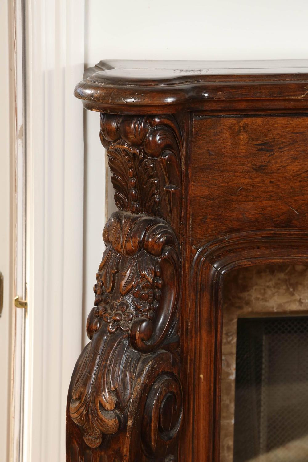 Carved fireplace, Wooden mantel, Rustic fireplace mantels