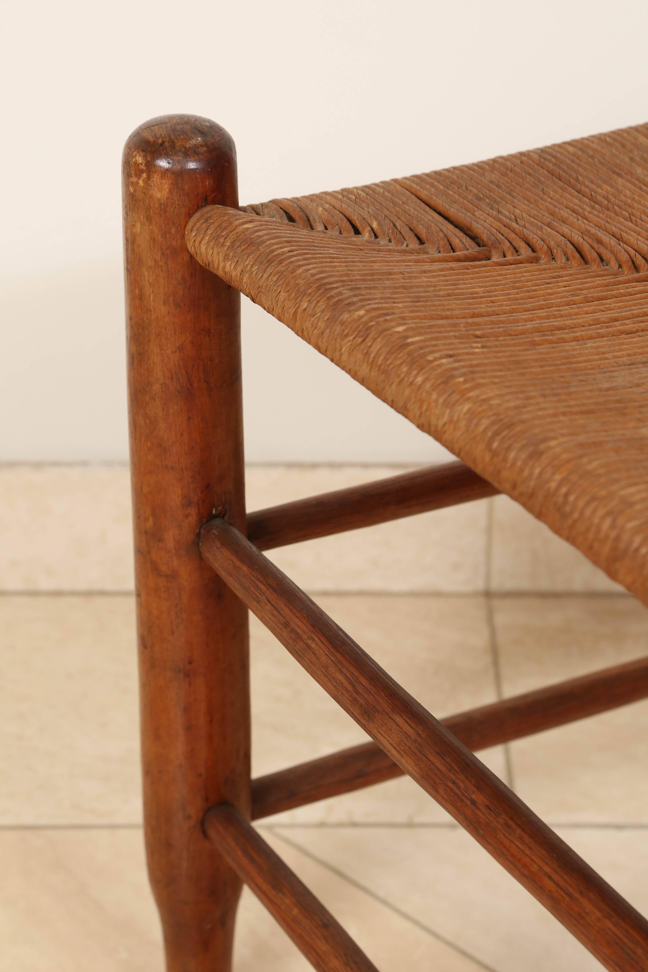 Hand-Crafted Wooden French Provincial Country Oak Stool with Woven Reed seating