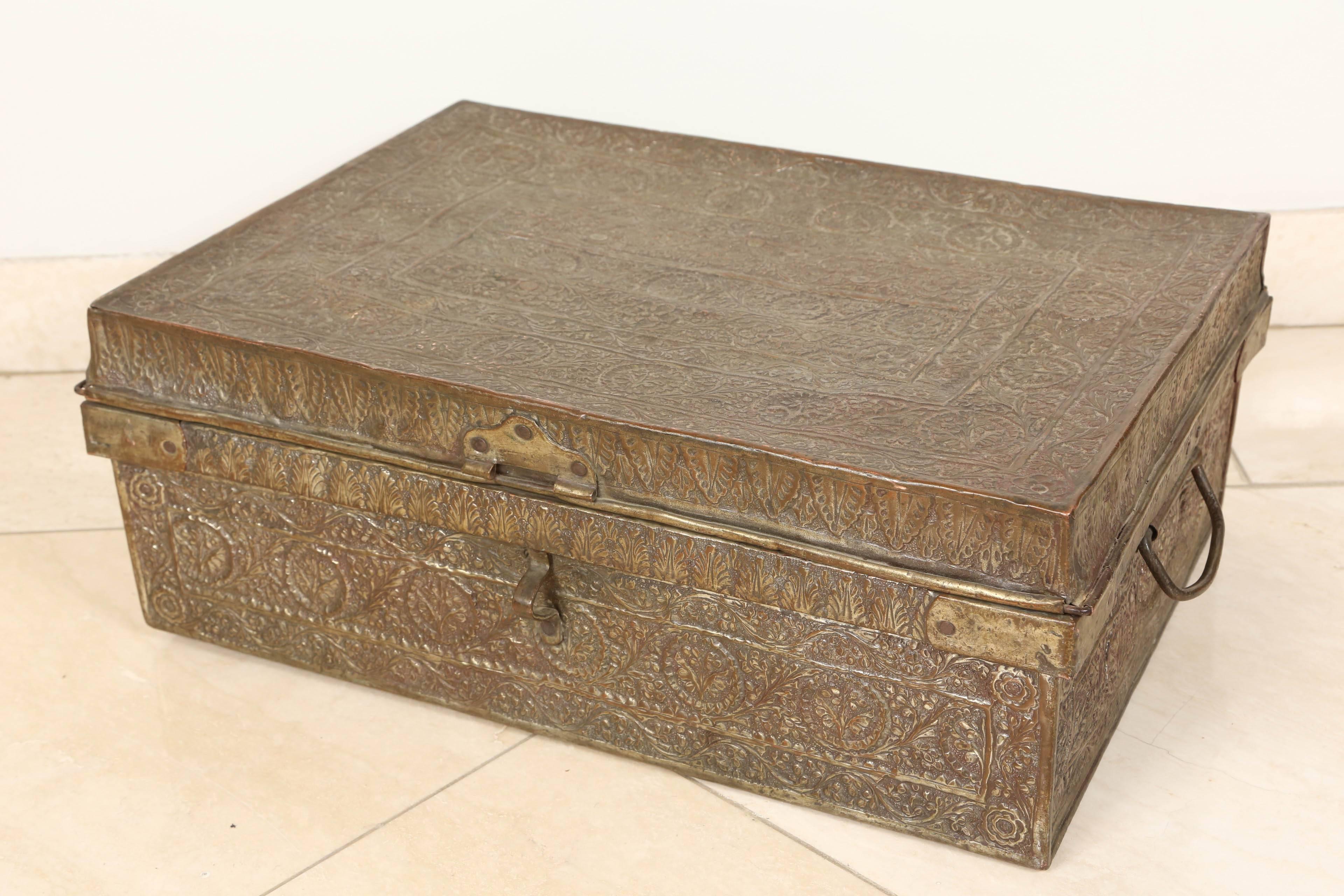 Hammered Large Antique 19th C. Anglo Indian Metal Writing Box