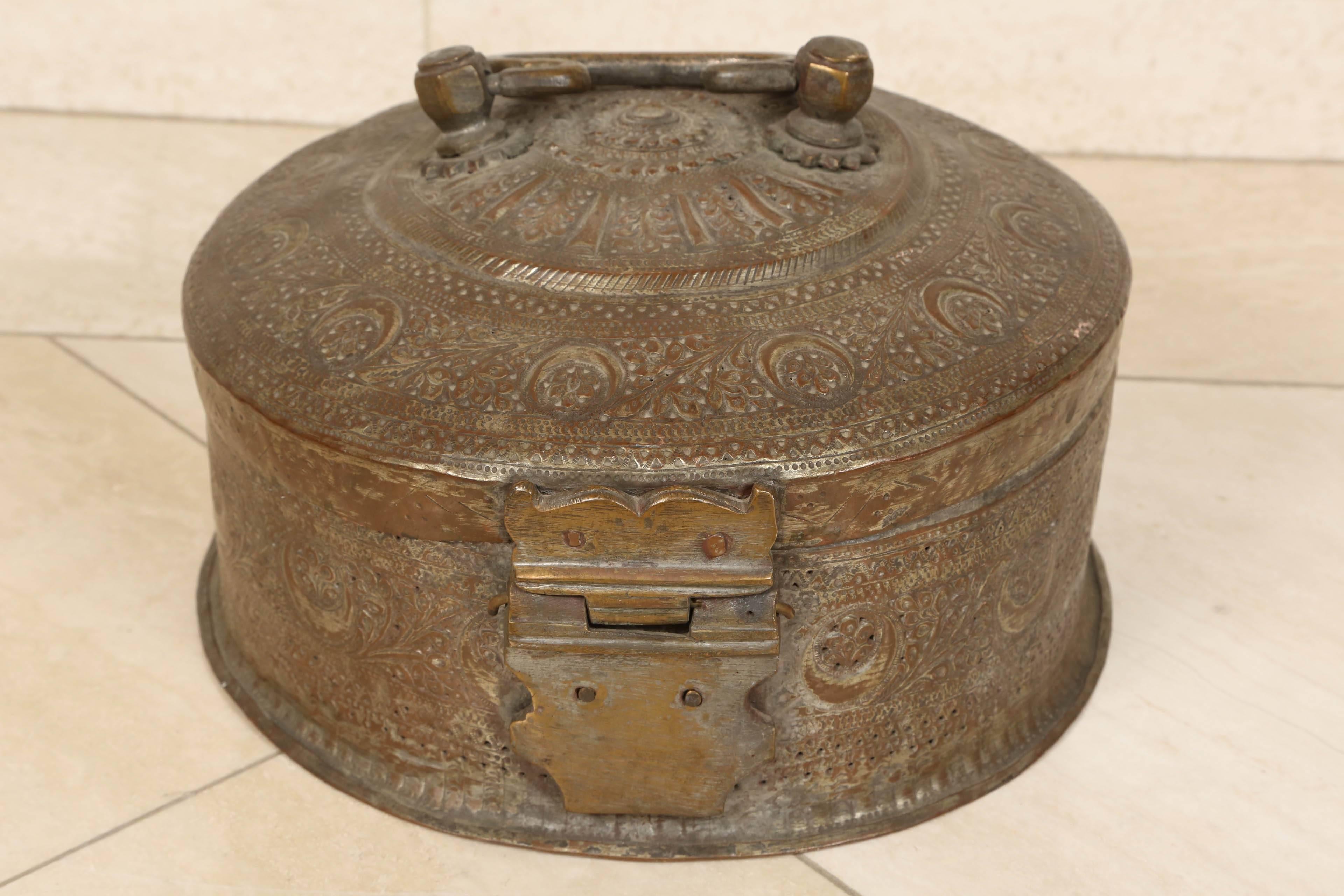 20th Century Large Decorative Round Bronze Box with Lid