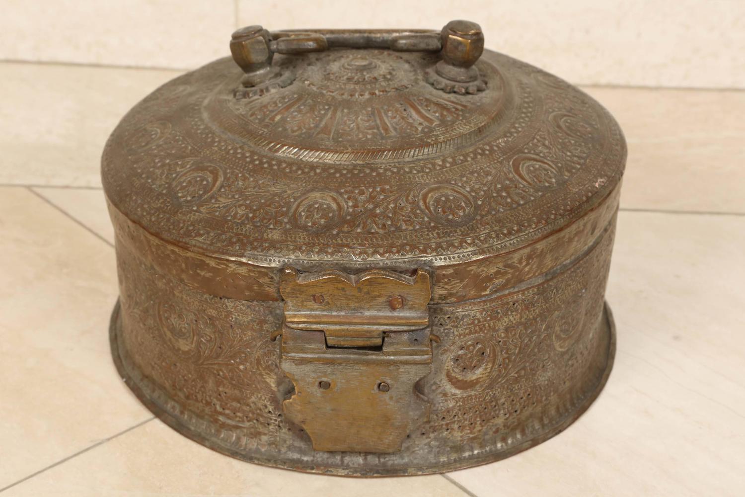 Large Decorative Round Bronze Box with Lid at 1stdibs