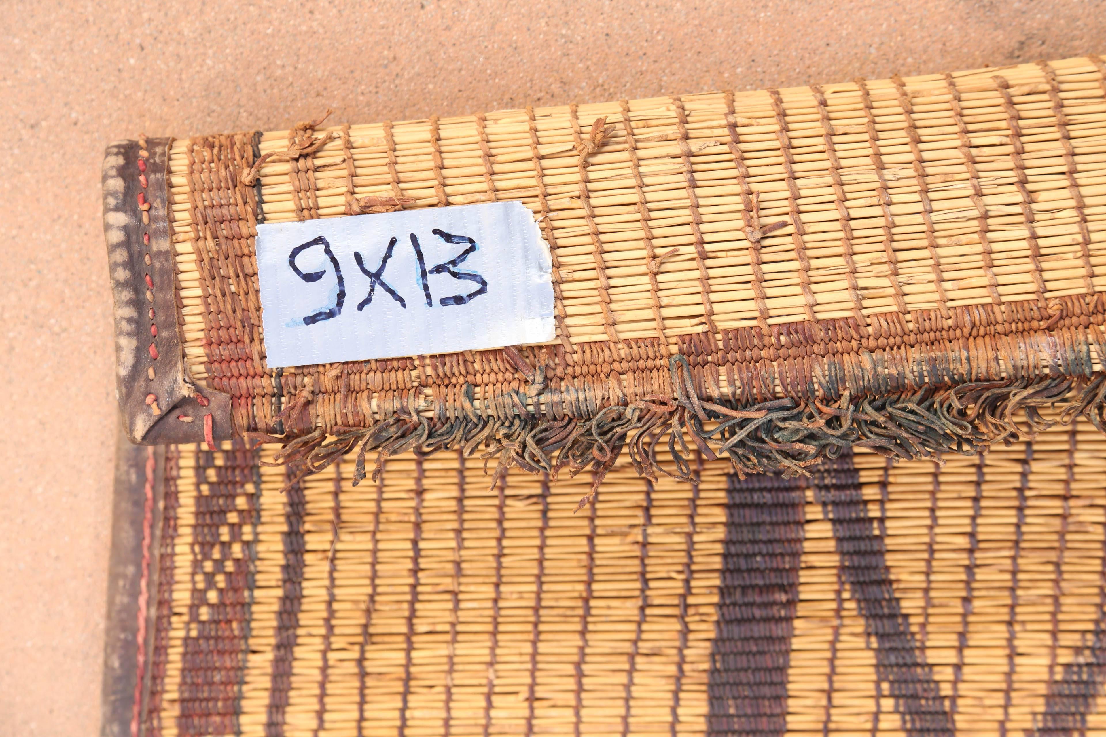 Vintage Moroccan Leather Tuareg Rug North Africa In Good Condition In North Hollywood, CA