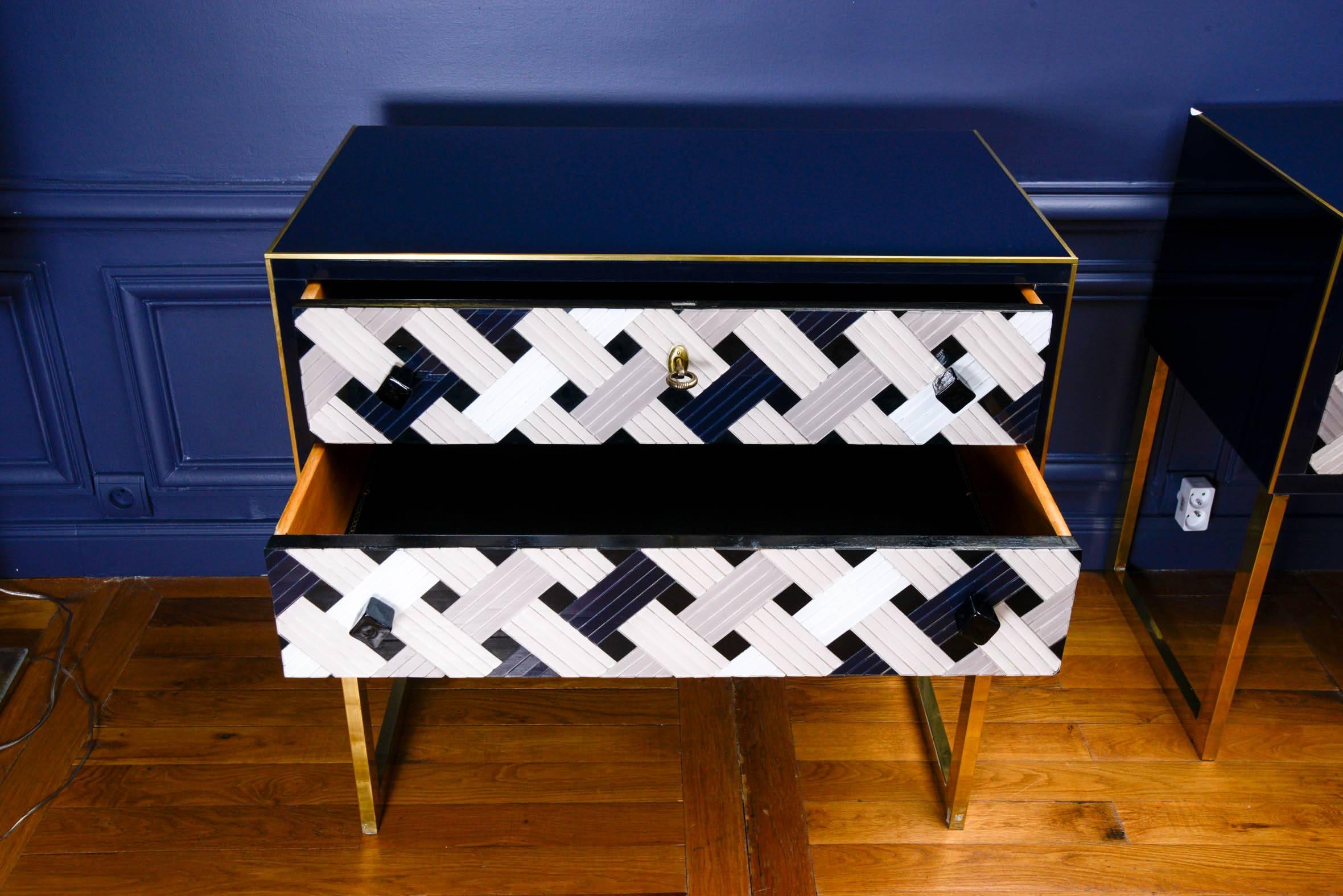 Modern  Pair of Mirrored and Brass Commodes, circa 2015