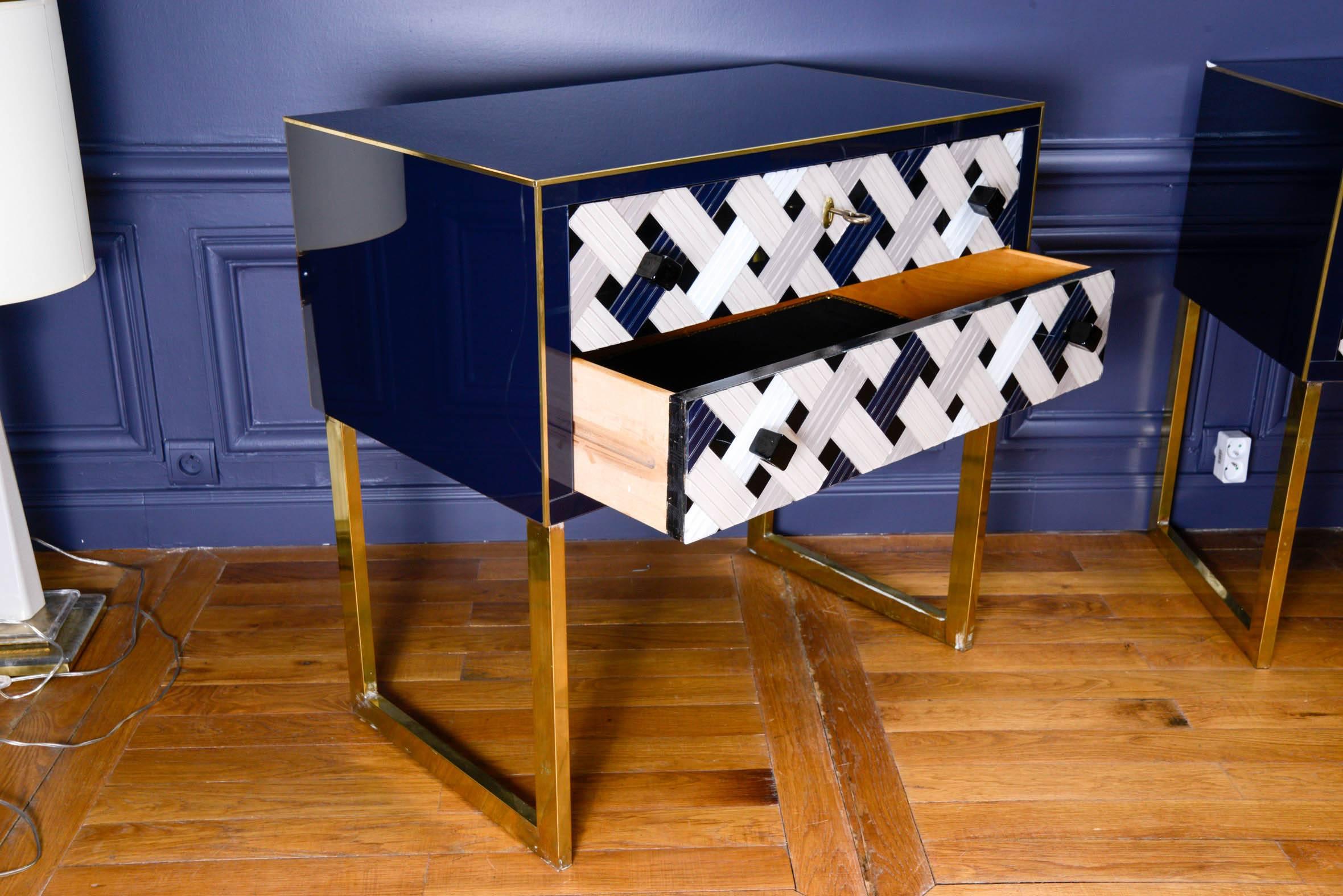 Late 20th Century  Pair of Mirrored and Brass Commodes, circa 2015