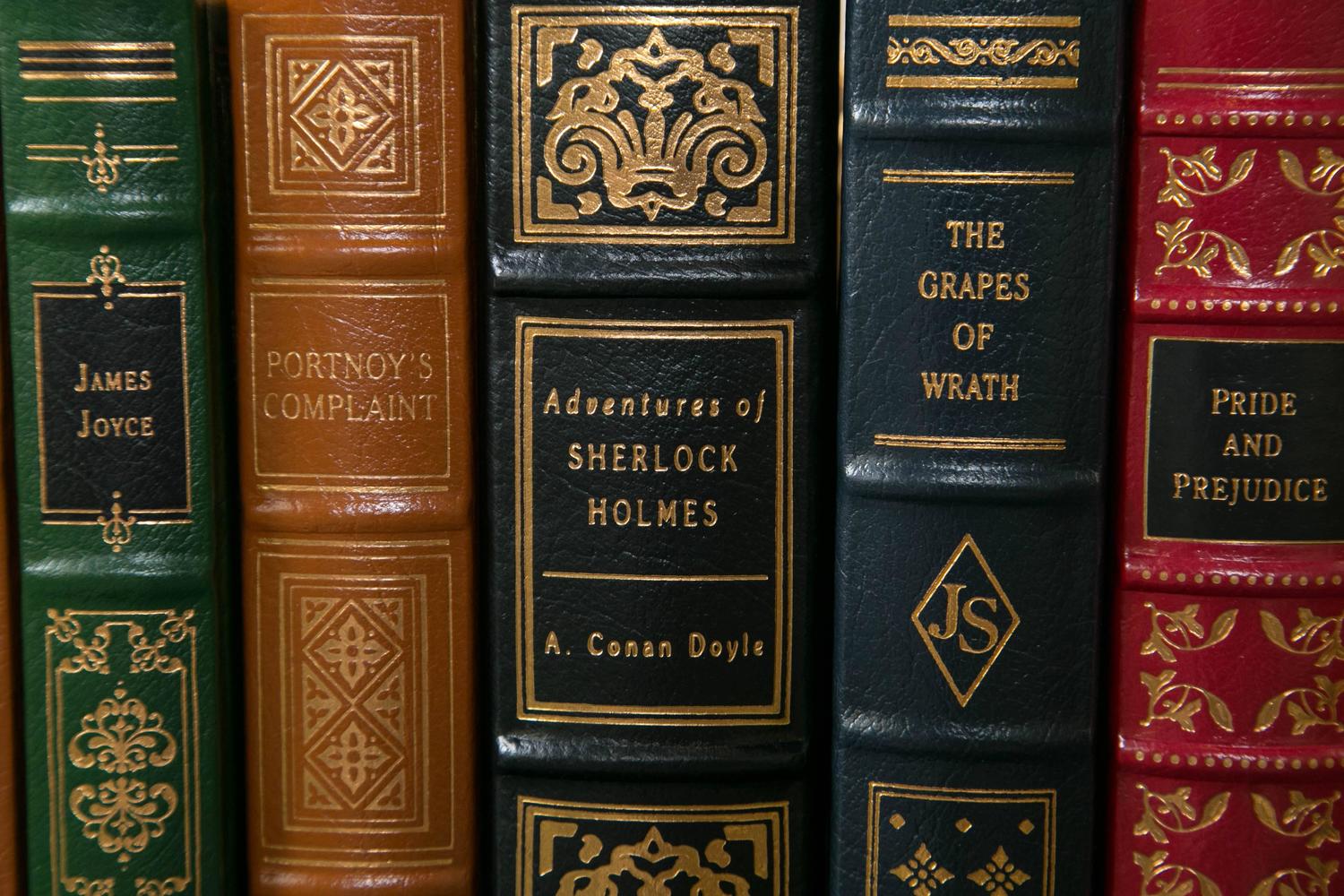 Large Grouping of Leather Bound Gold Leaf Hardcover Books at 1stdibs
