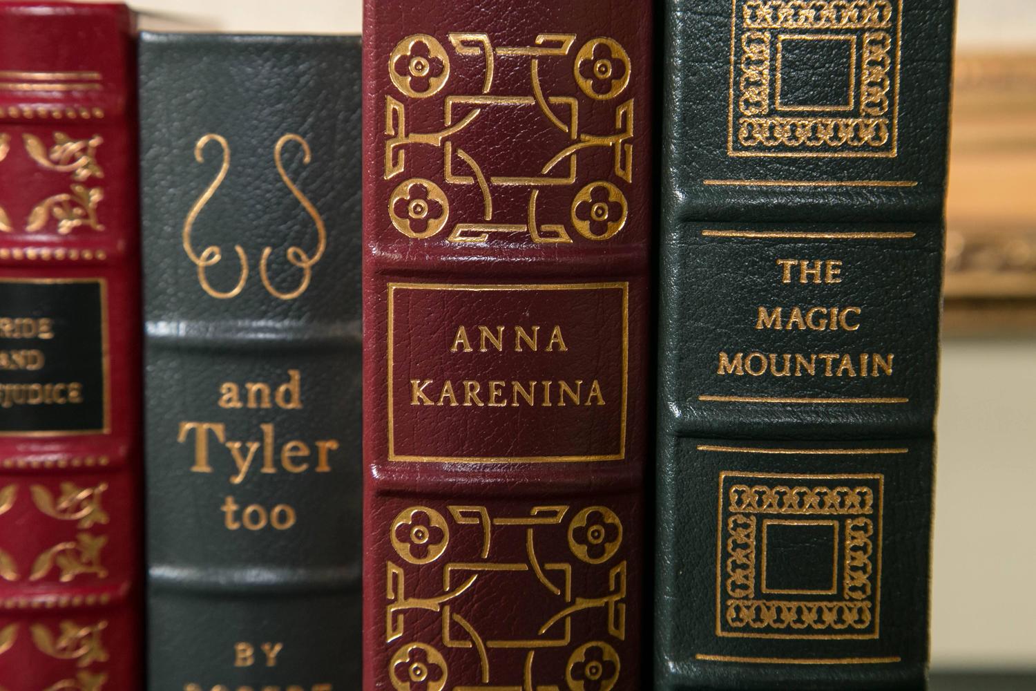 Large Grouping of Leather Bound Gold Leaf Hardcover Books at 1stdibs