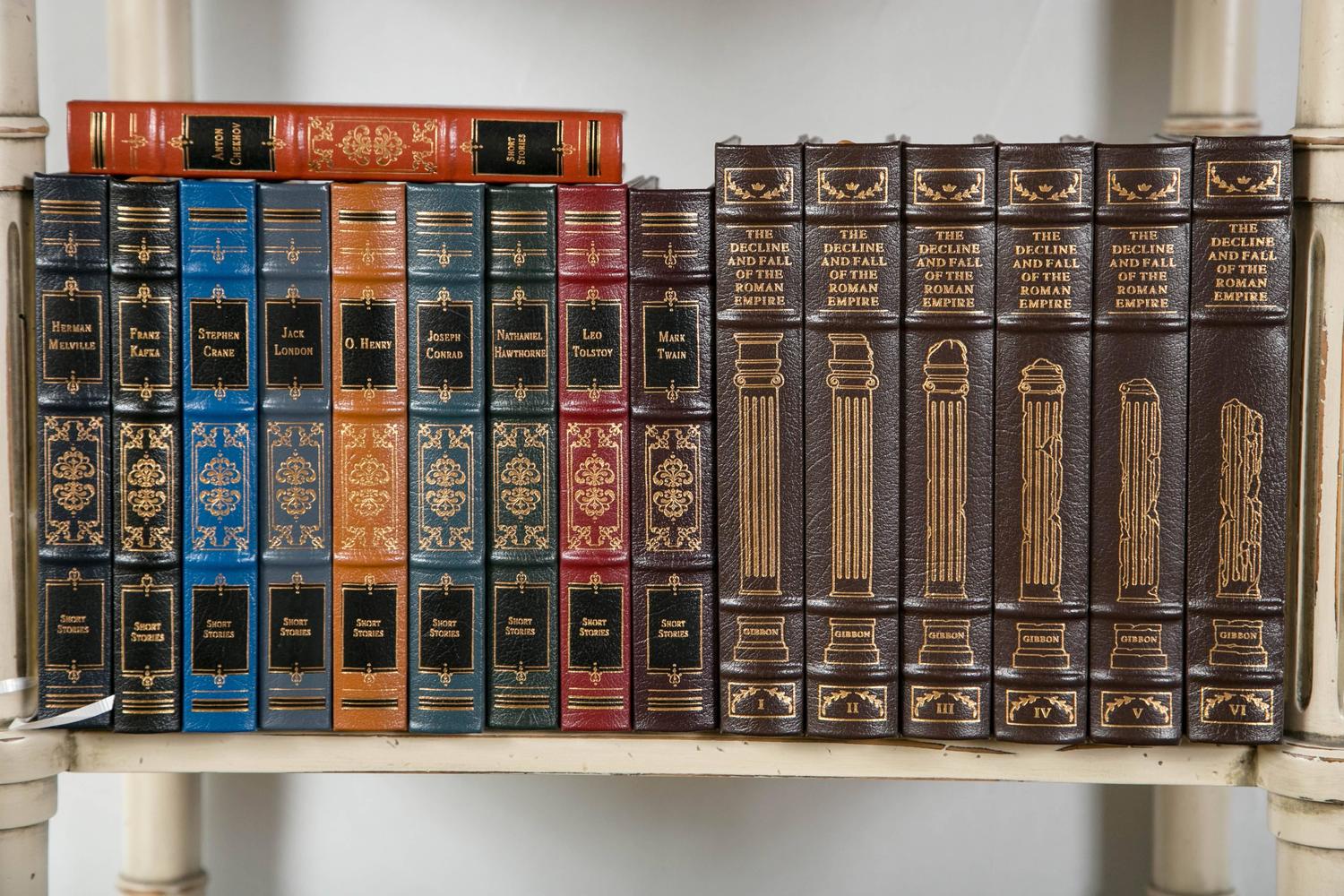 Large Grouping of Leather Bound Gold Leaf Hardcover Books at 1stdibs