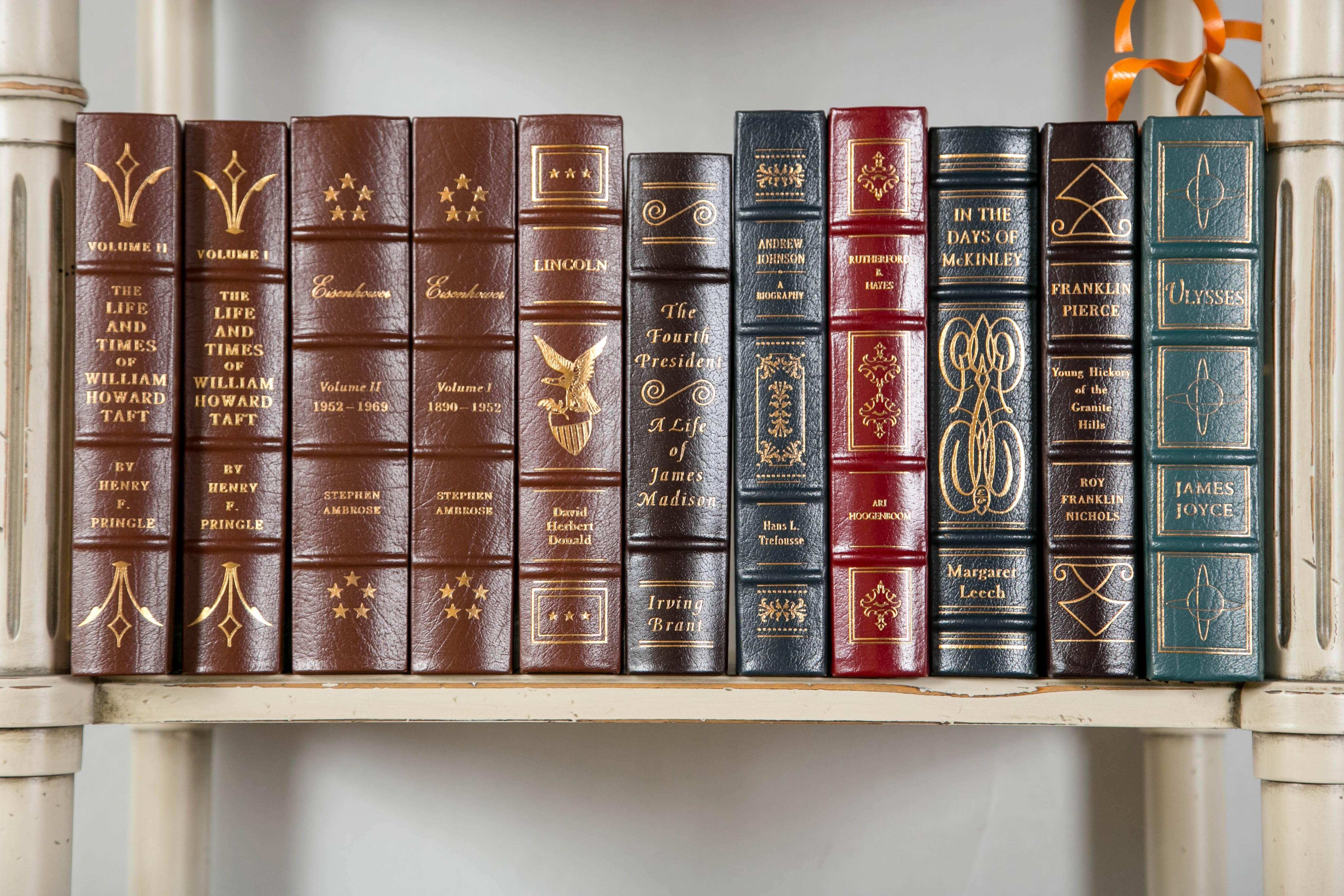 American Large Grouping of Leather Bound Gold Leaf Hardcover Books