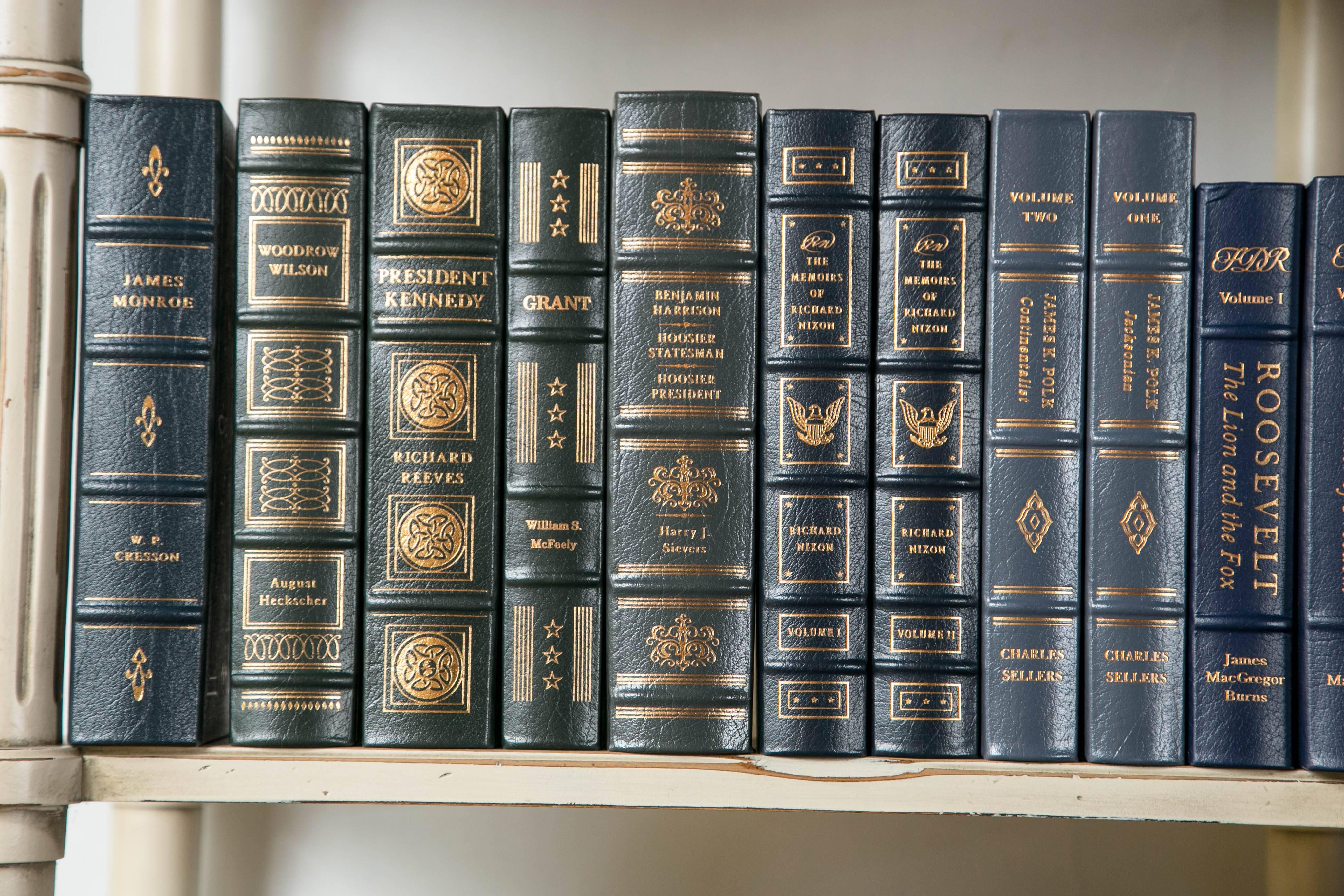 Large Grouping of Leather Bound Gold Leaf Hardcover Books 1