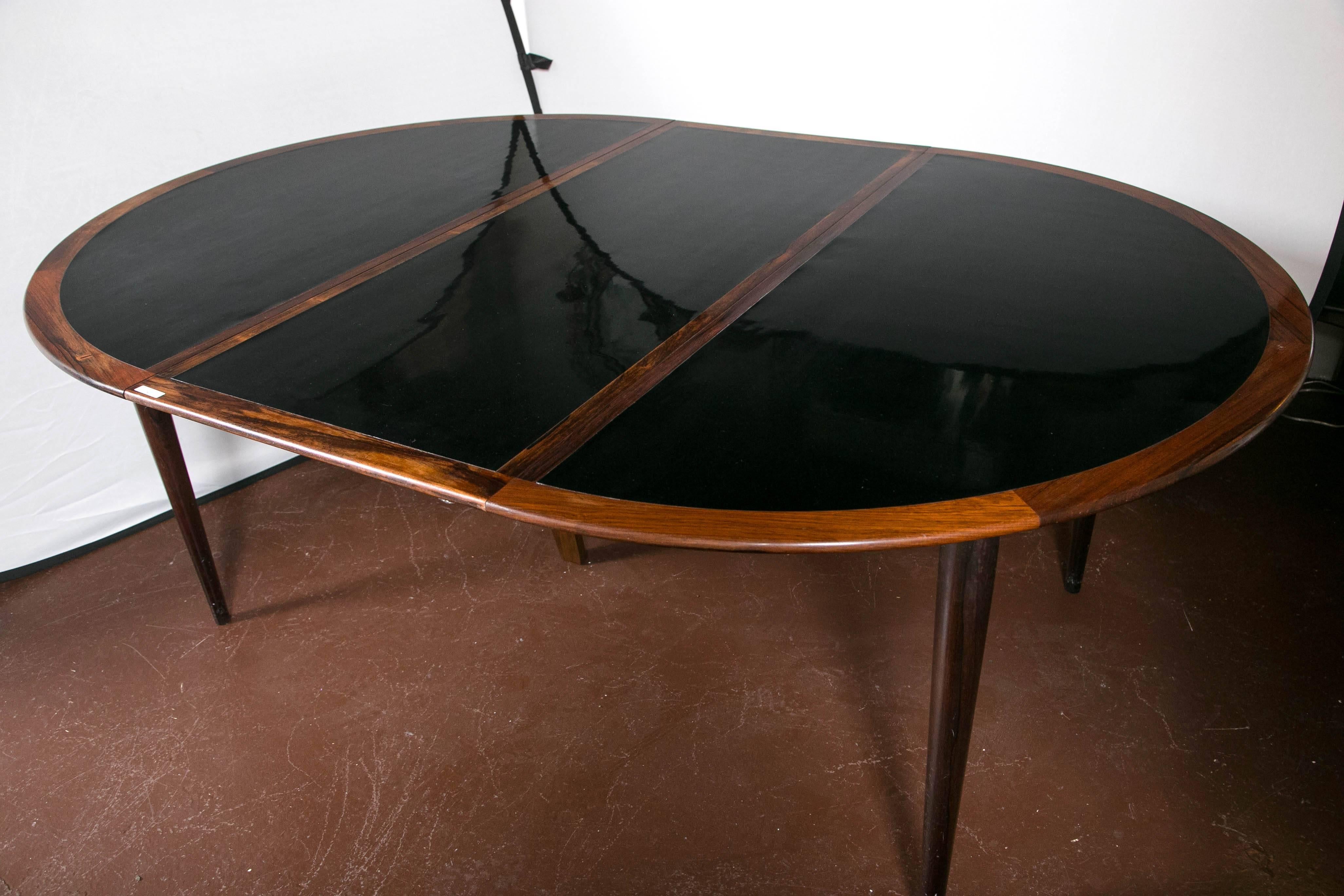 American Art Deco Dining Table by Niels Møller, Black Laminate Center and Rosewood
