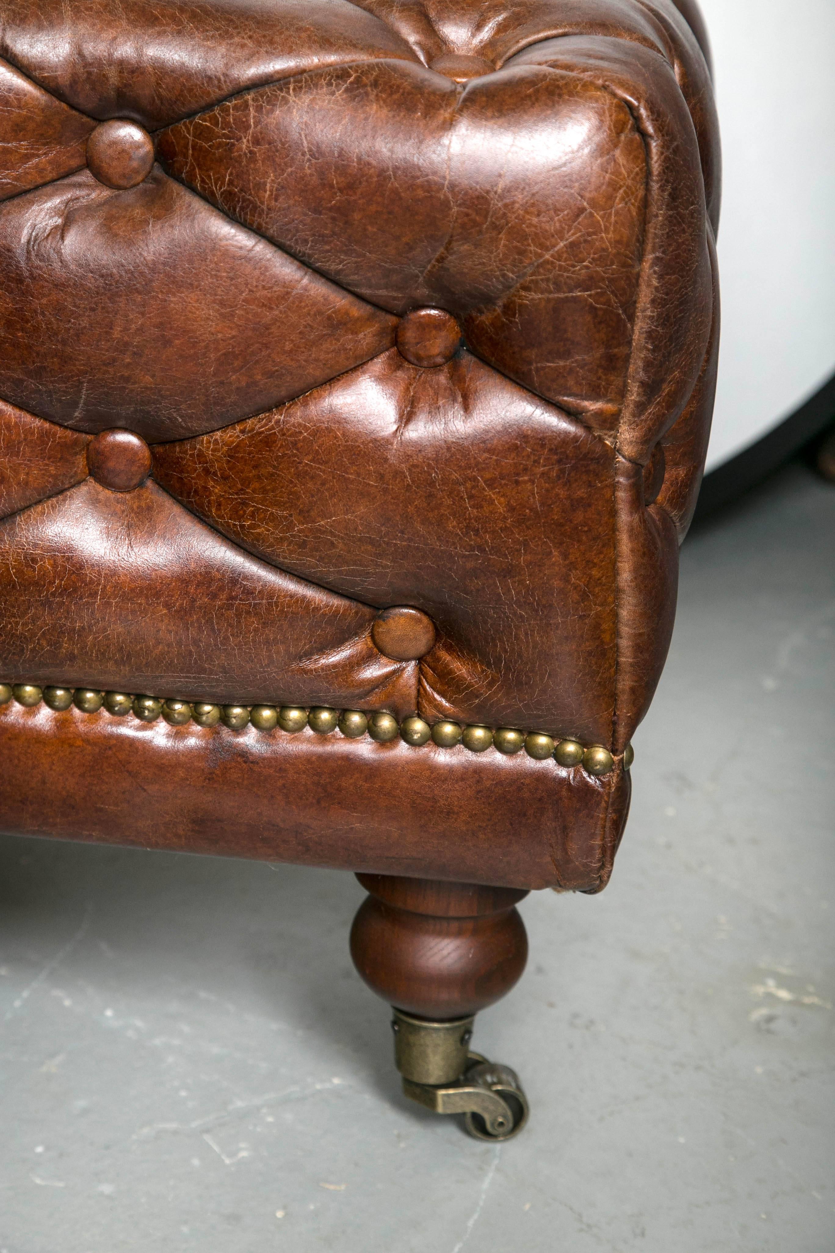 tufted brown leather ottoman
