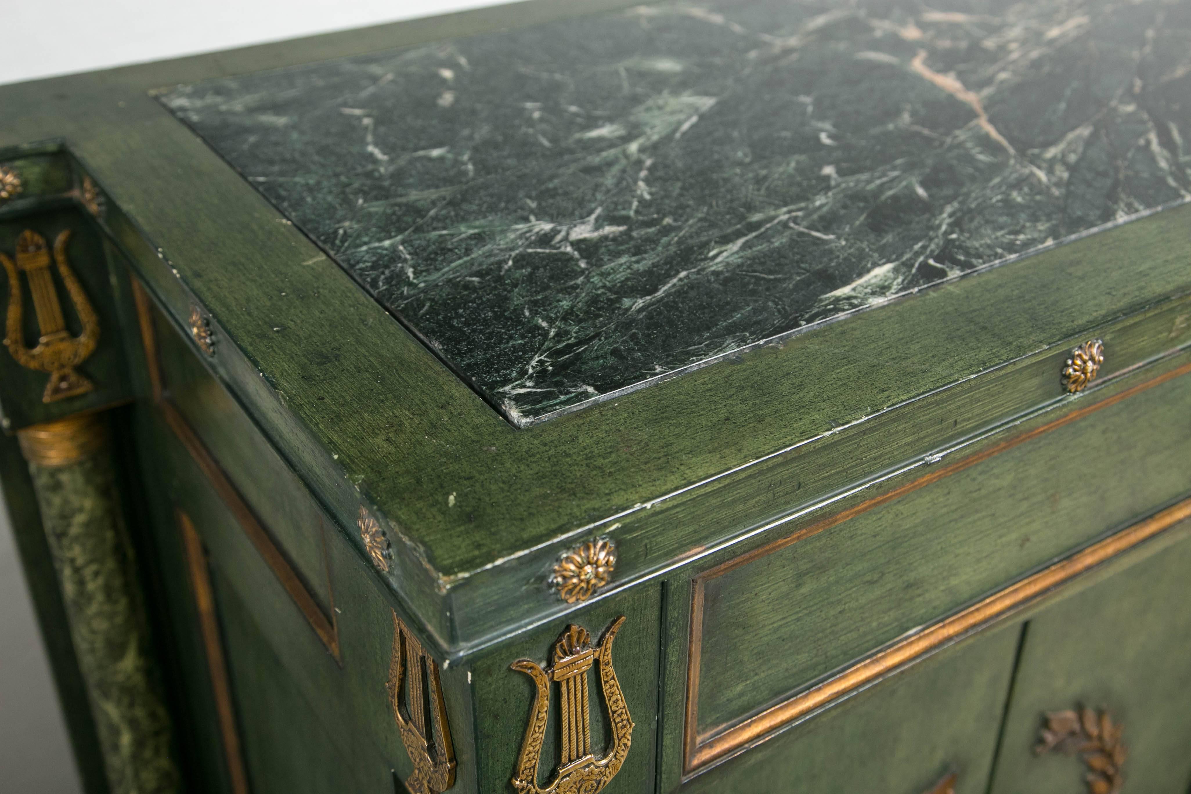 Monumental Italian Neoclassical Style Paint Decorated Marble-Top Console In Good Condition In Stamford, CT