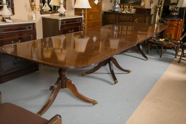Georgian Style Banded Triple Pedestal Dining Room Table At 1stdibs English Georgian Style Banded Triple Pedestal Dining Room Table For