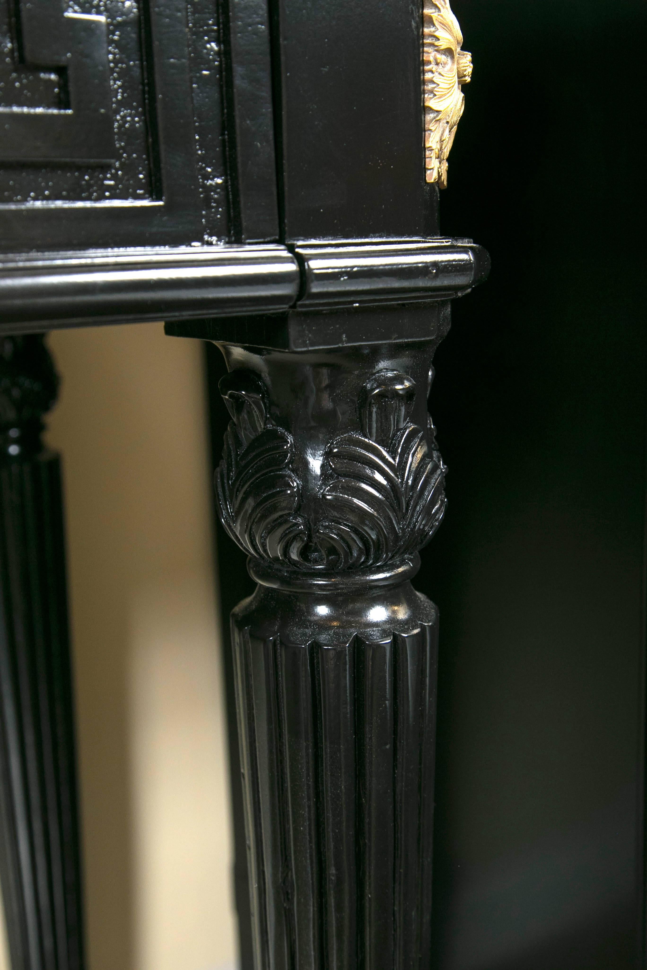 19th Century Louis XVI Style Ebonized Marble-Top Greek Key Console Attributed Maison Jansen
