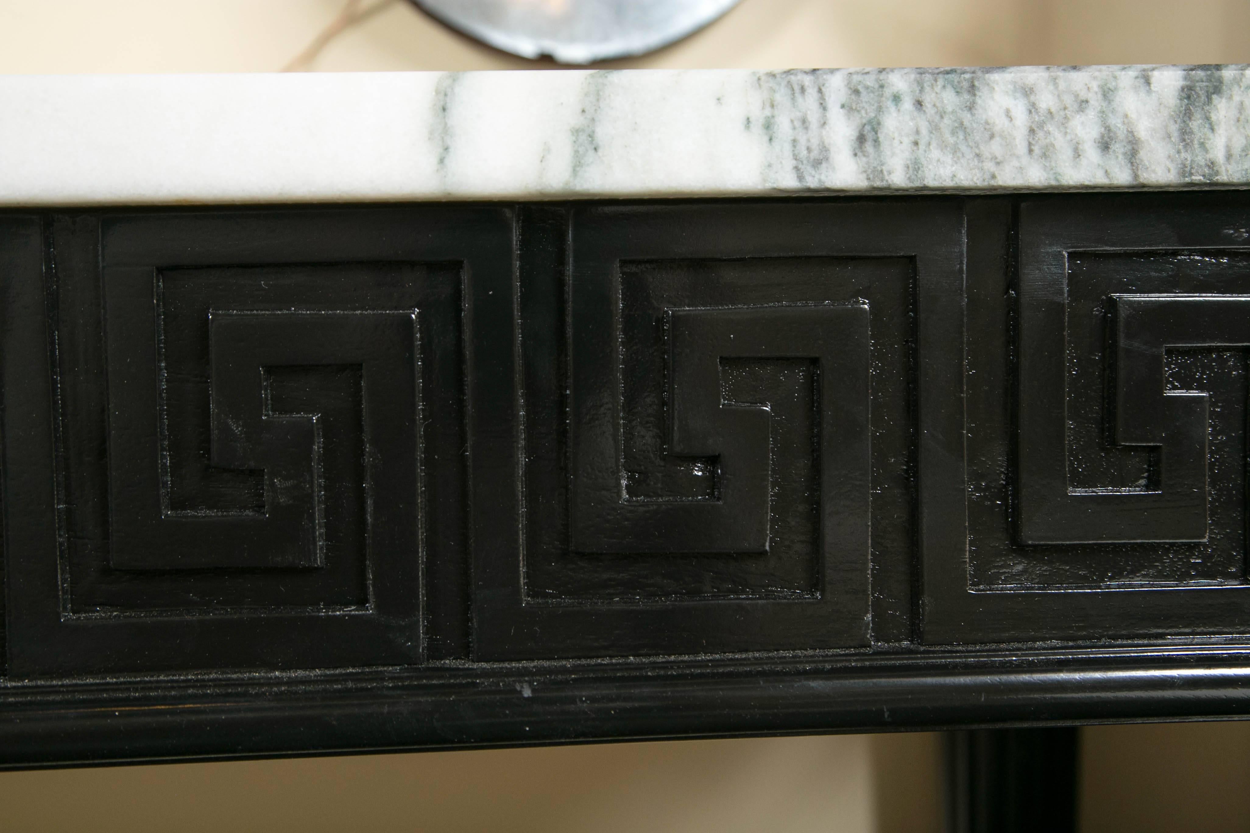 Louis XVI Style Ebonized Marble-Top Greek Key Console Attributed Maison Jansen 2