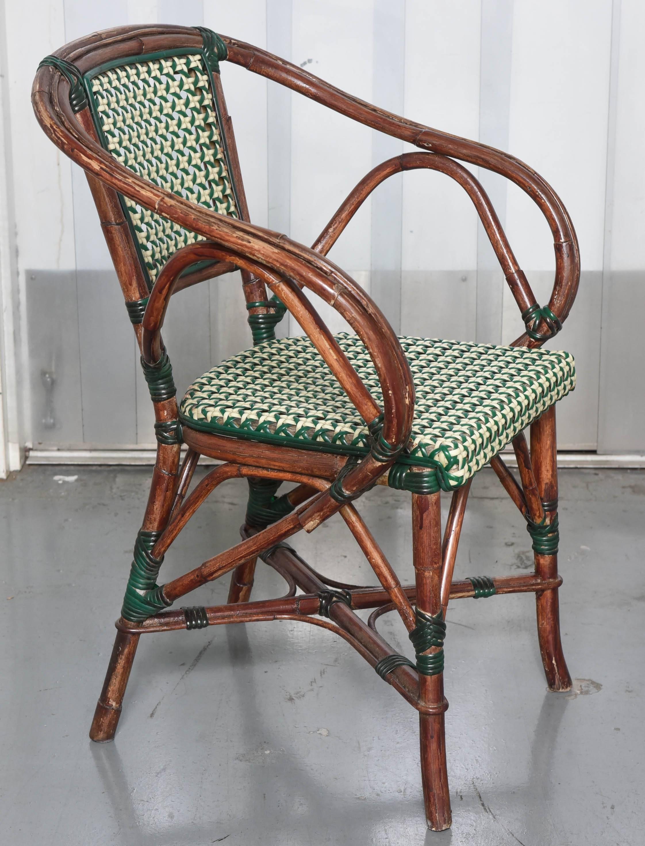 20th Century Three French Pairs of Bamboo Vintage Cafe Armchairs