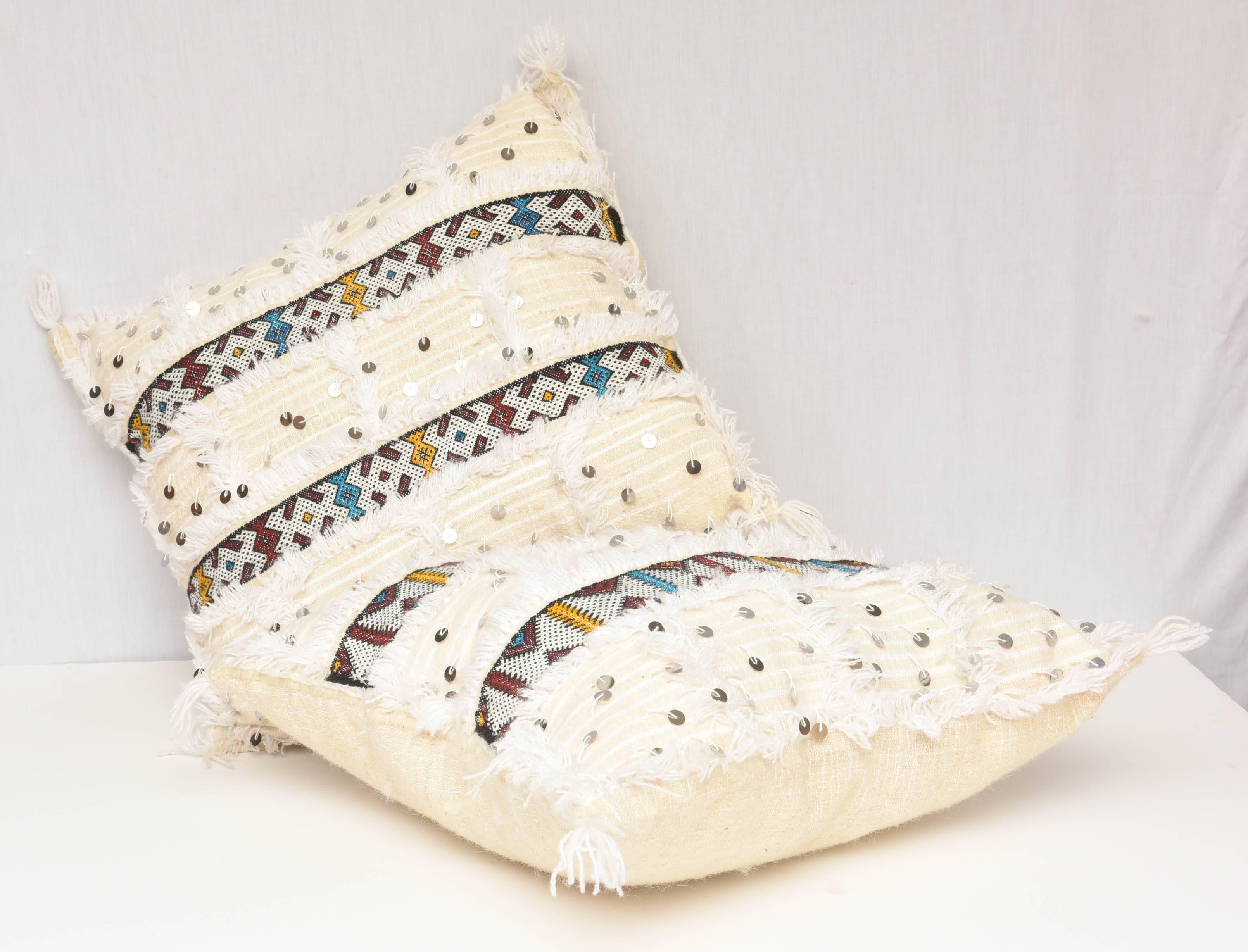 Two Pairs of White Morrocan Pillows 1