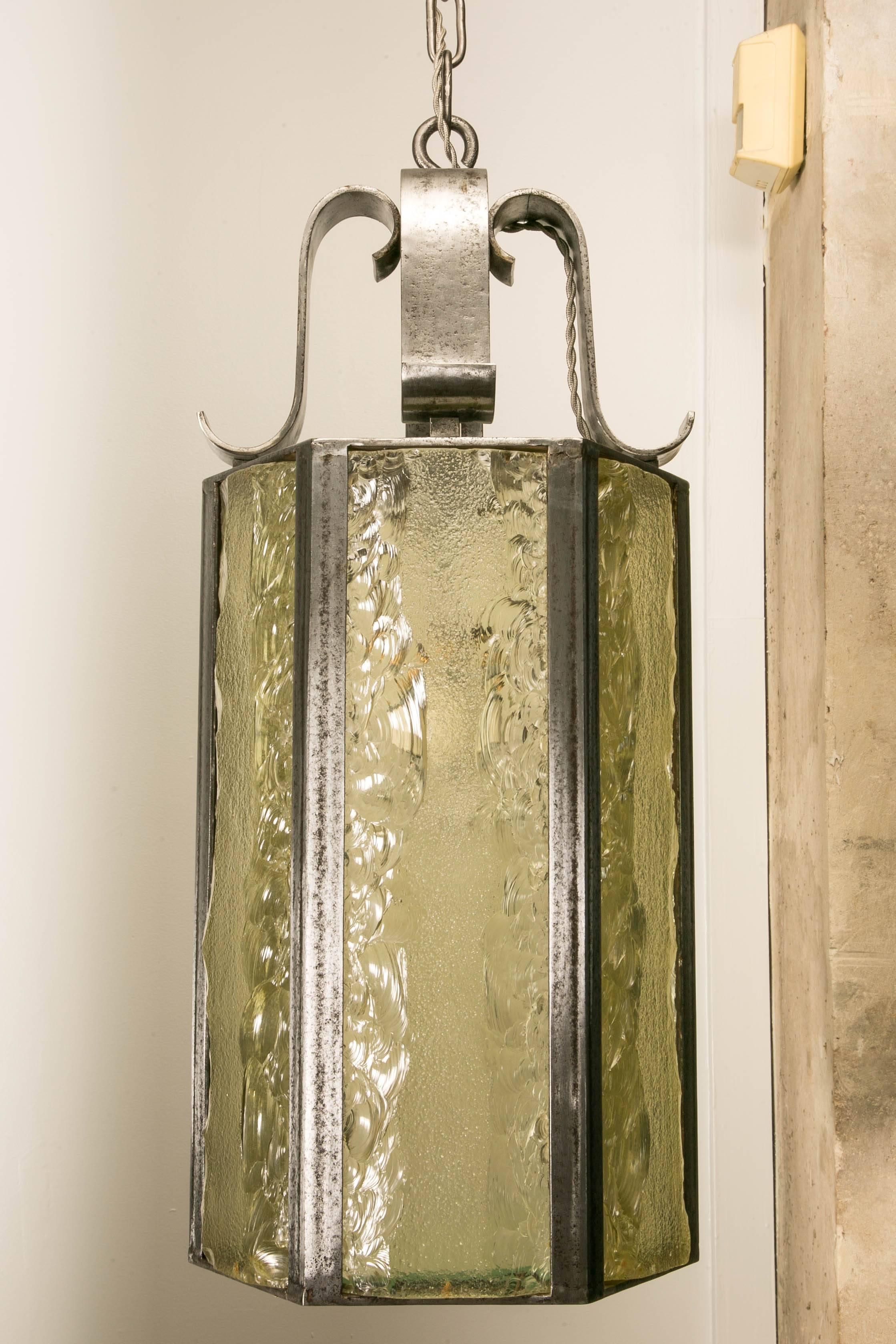 Mid-20th Century Exceptional Lantern by Raymond Subes For Sale