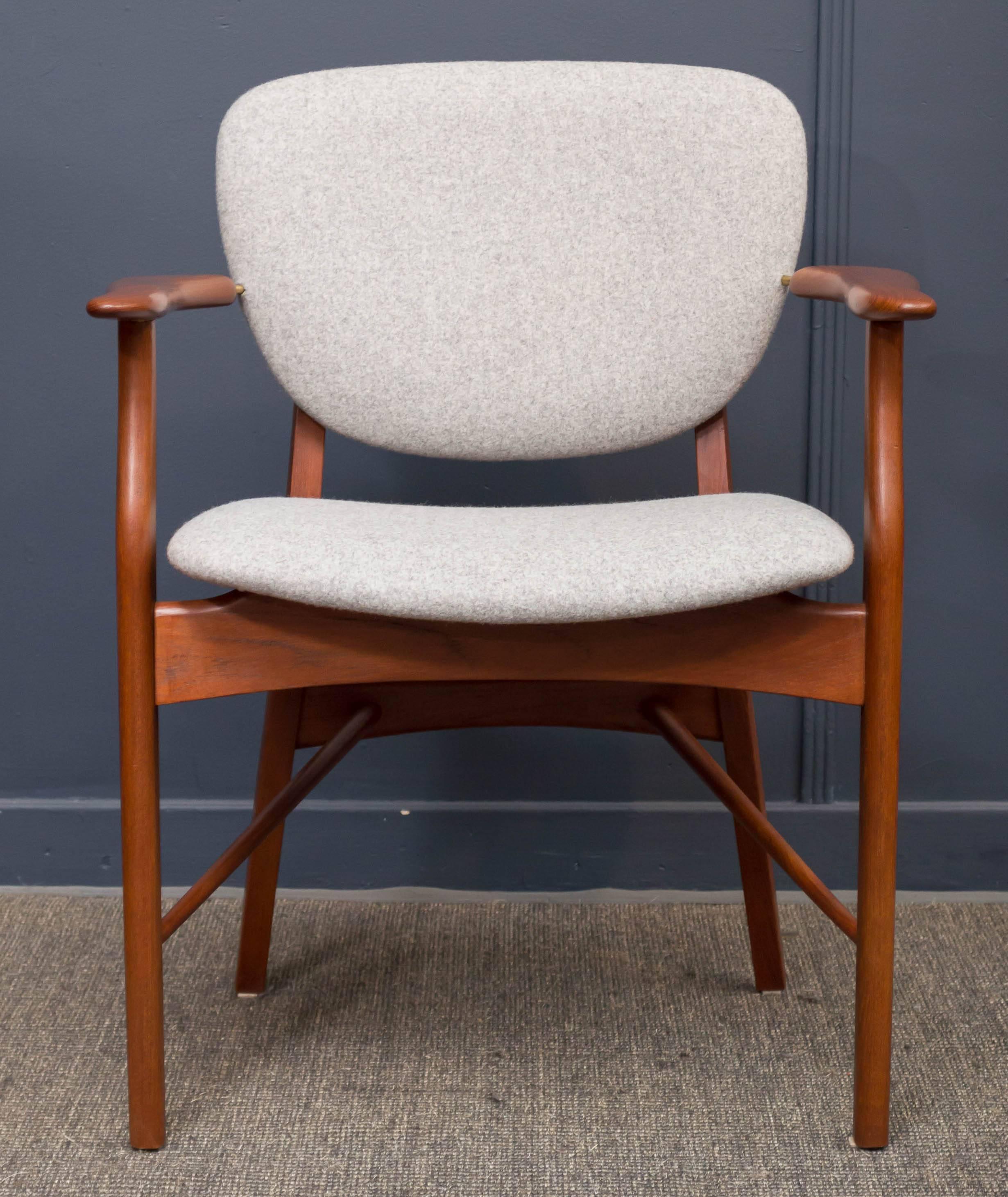 Danish Modern design teak armchair by P. Vodder for Niels Moller cabinet  maker.
 Perfectly refinished and newly upholstered.