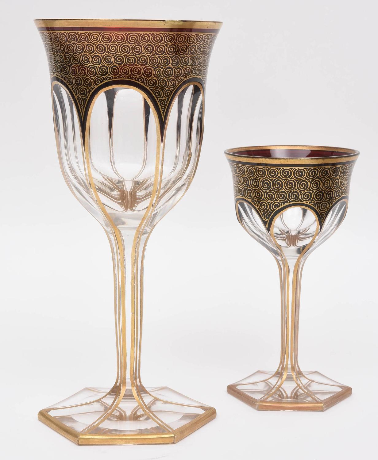 Service for Eight, Antique Moser Ruby Crystal Cut Glass, 40