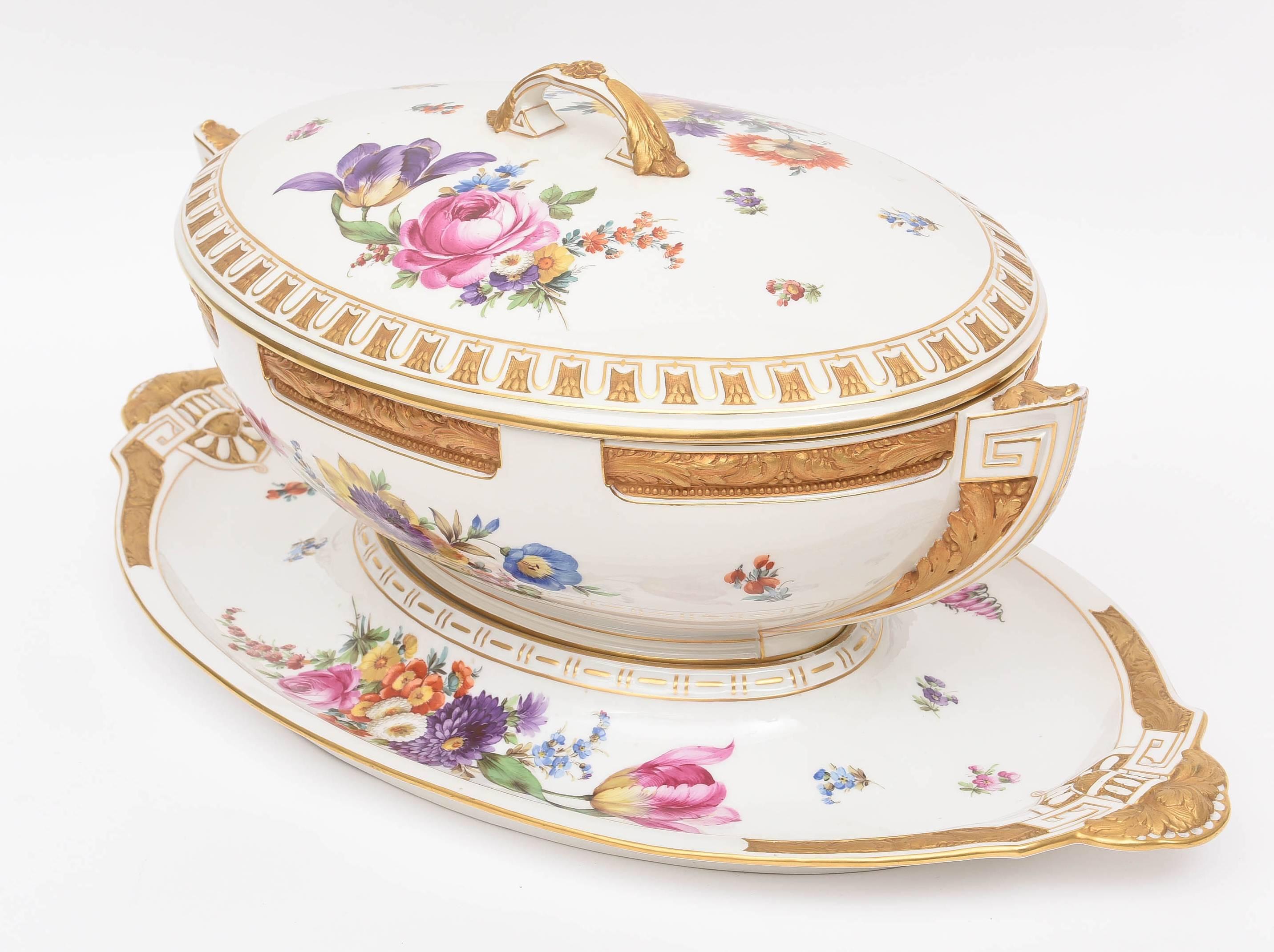 German Impressive 19th century KPM Tureen and Stand, Hand Painted, Gilt Encrusted