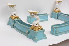 Antico centrotavola in porcellana, 8 pezzi di Ginori, Italia Conchiglia figurata Turchese