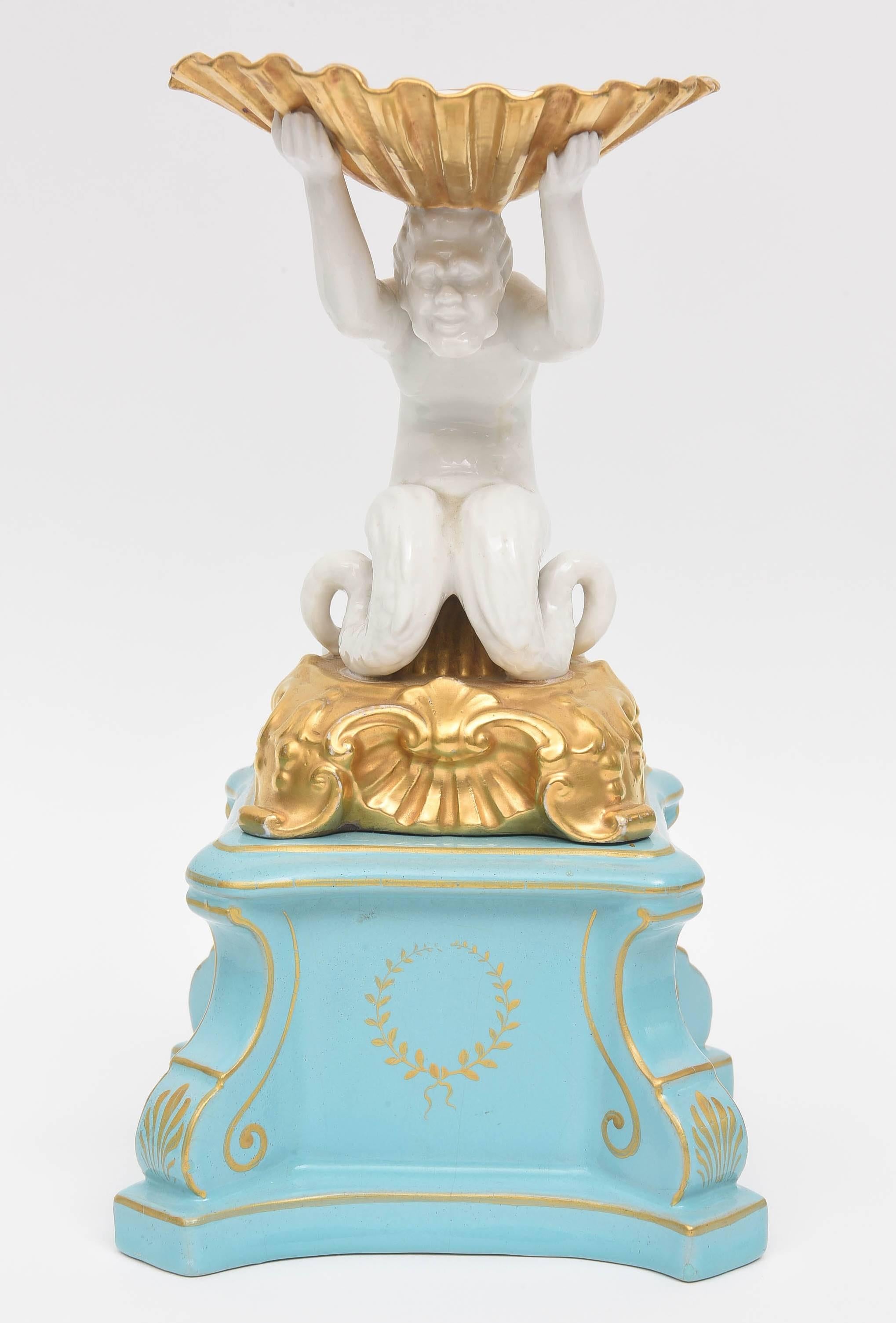 Late 19th Century Antique Porcelain Centerpiece, 8 Pieces by Ginori, Italy Figural Shell Turquoise