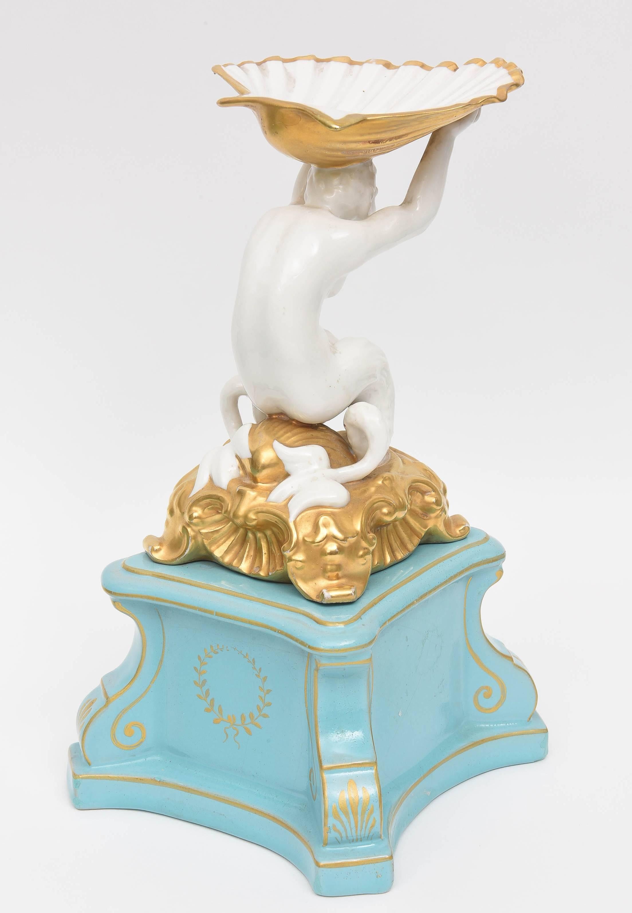 Gold Antique Porcelain Centerpiece, 8 Pieces by Ginori, Italy Figural Shell Turquoise