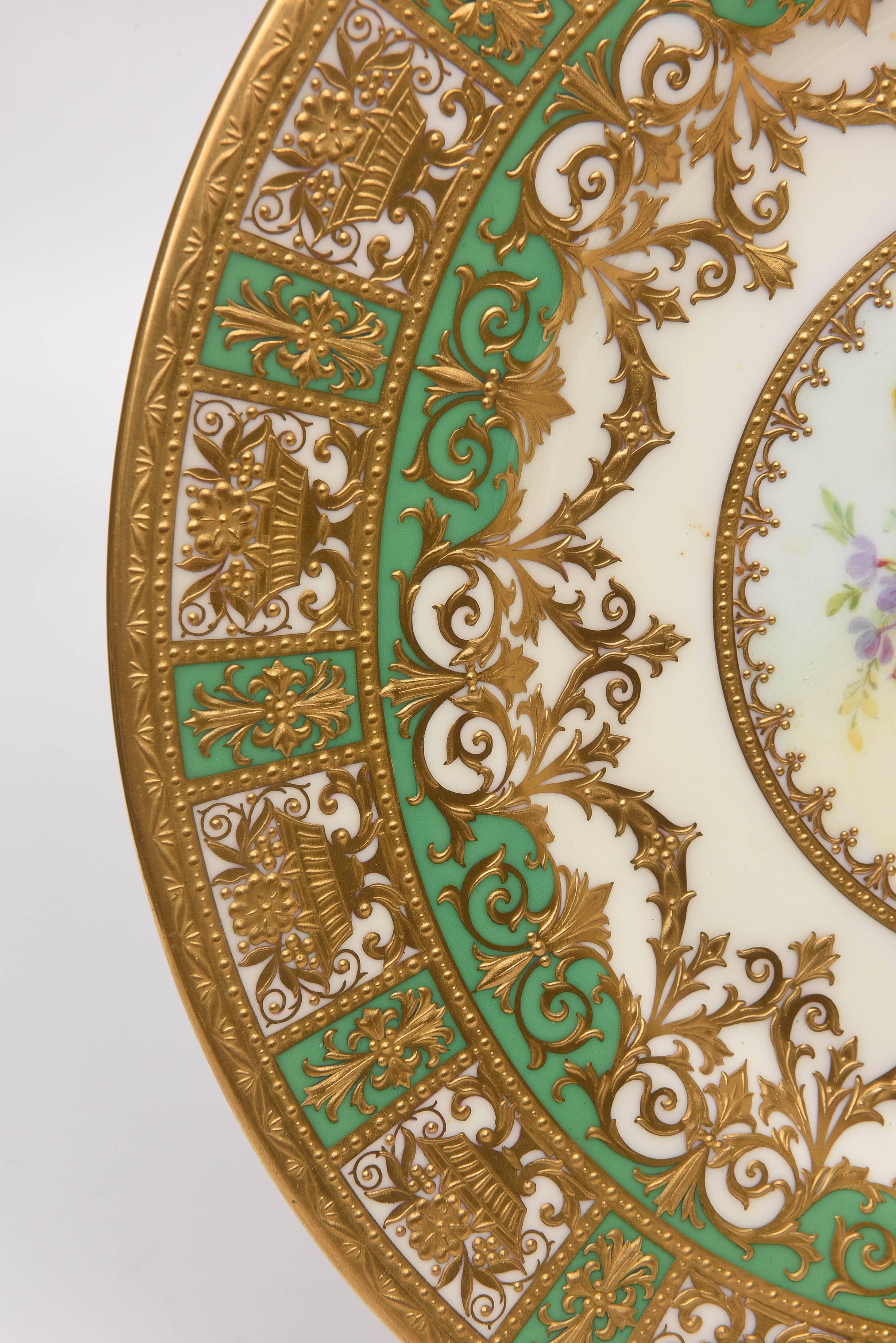 Art Nouveau 12 Custom Tiffany, Minton's England Antique Gold Encrusted Presentation Plates