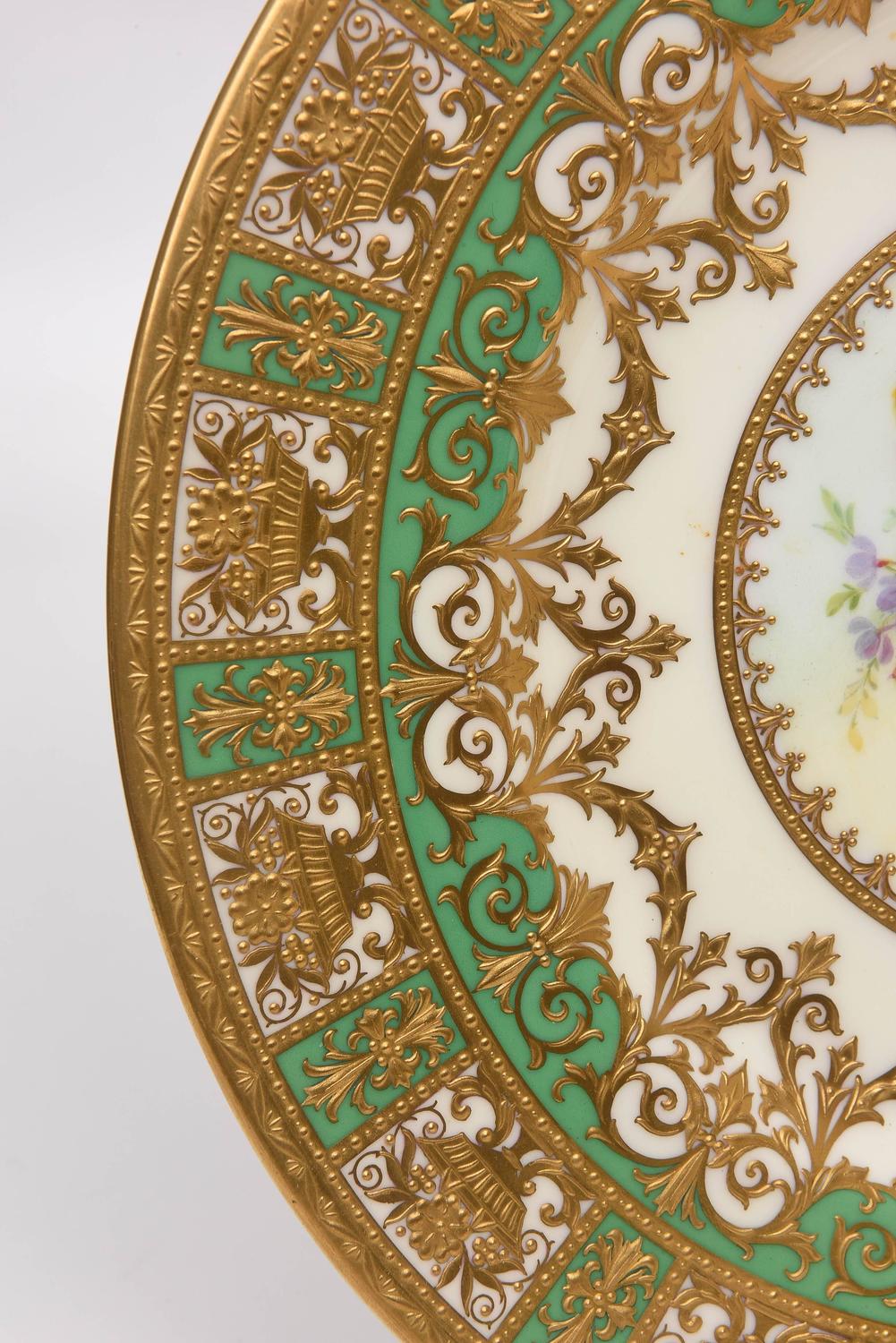 12 Custom Tiffany, Minton's England Antique Gold Encrusted Presentation Plates For Sale at 1stdibs
