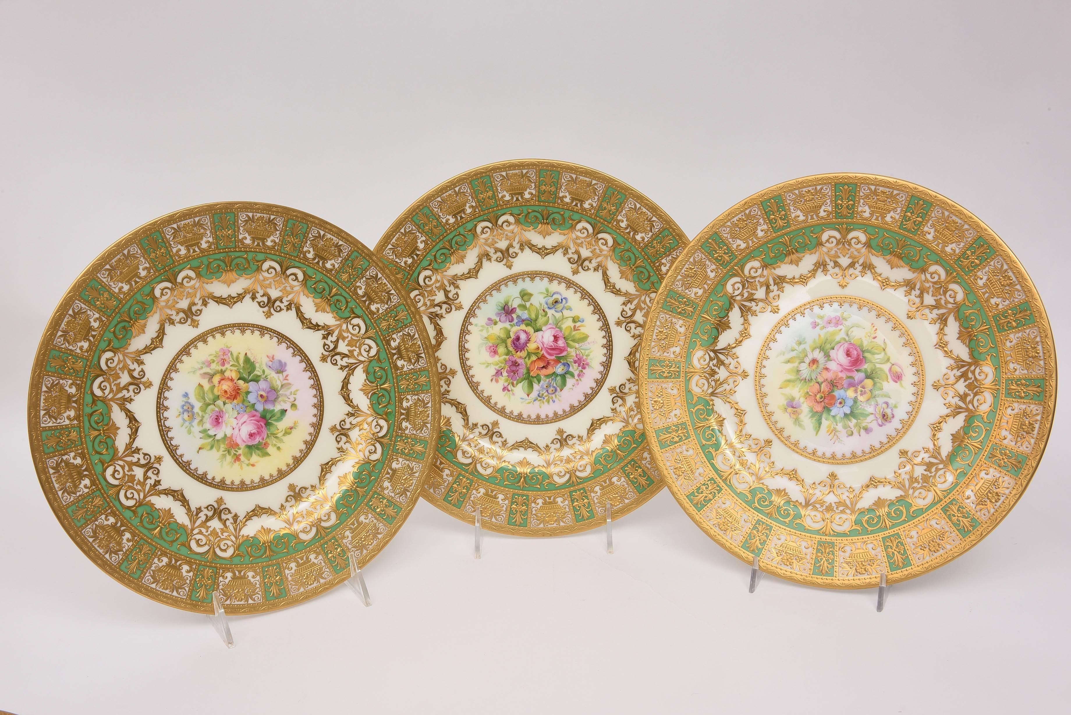 Gilt 12 Custom Tiffany, Minton's England Antique Gold Encrusted Presentation Plates