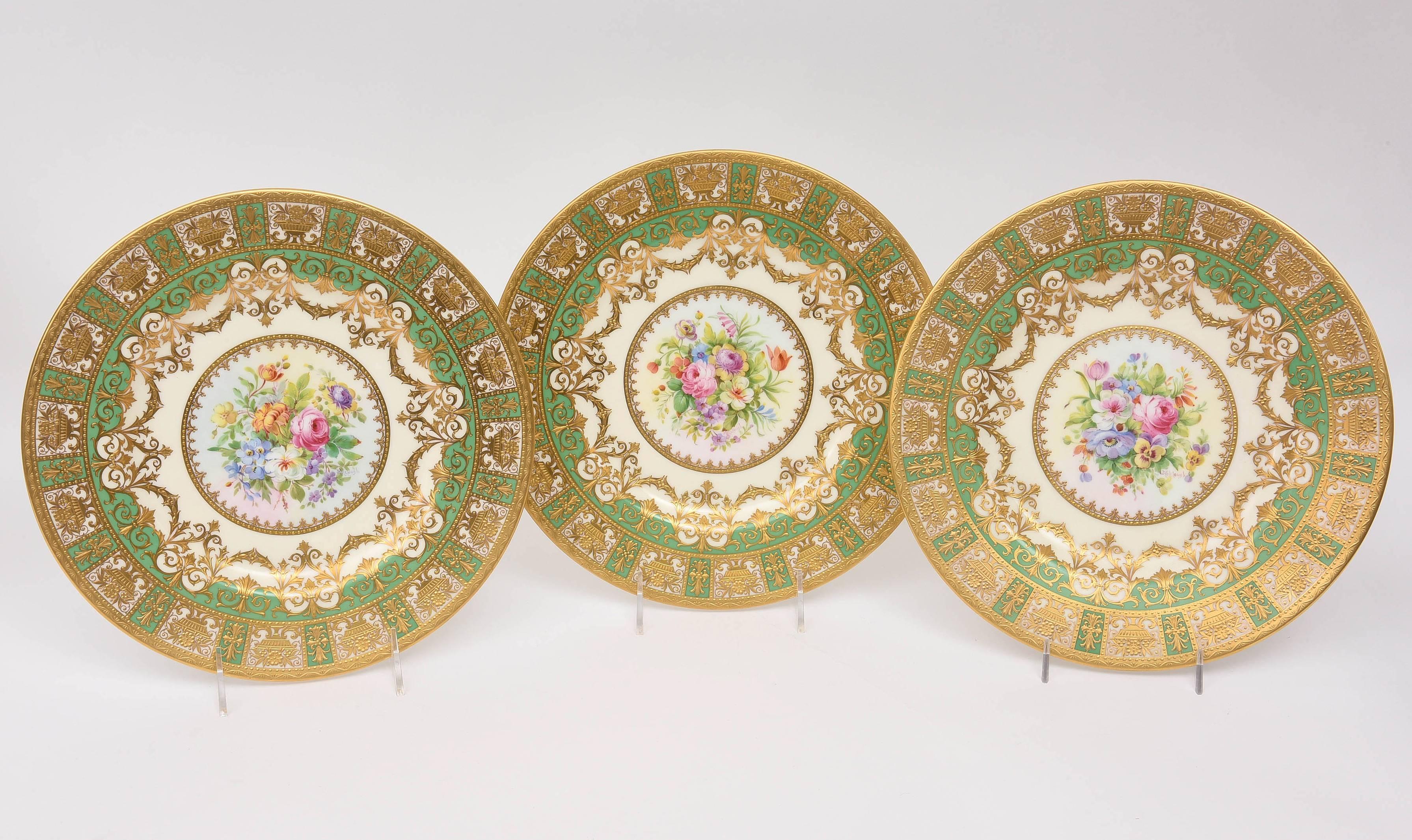 12 Custom Tiffany, Minton's England Antique Gold Encrusted Presentation Plates 1