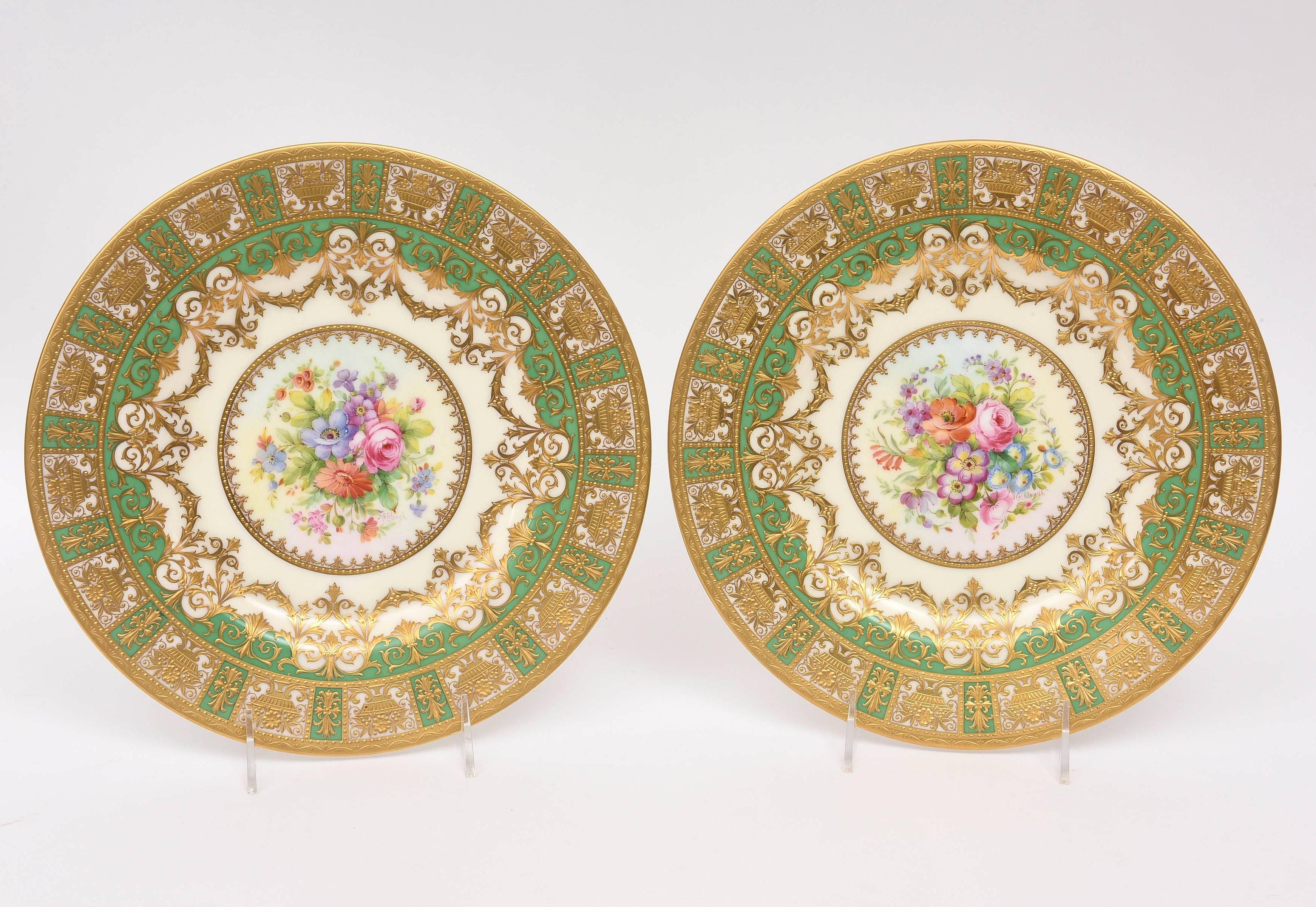 12 Custom Tiffany, Minton's England Antique Gold Encrusted Presentation Plates 2