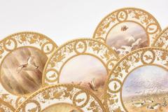 12 Custom Heavily Gilt Encrusted Game Bird Plates, Antique English