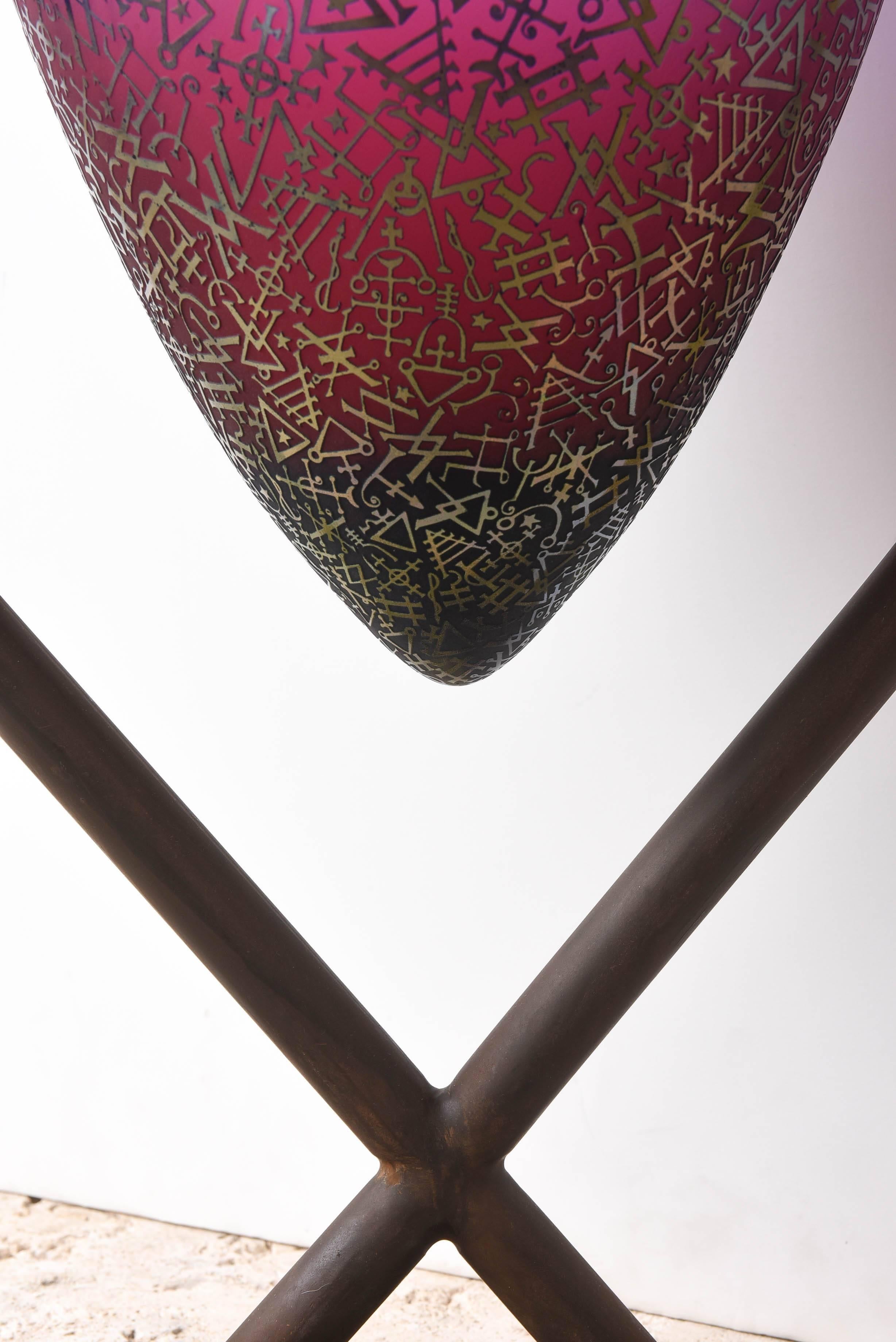 Etched Large Scaled Art Glass Vase 