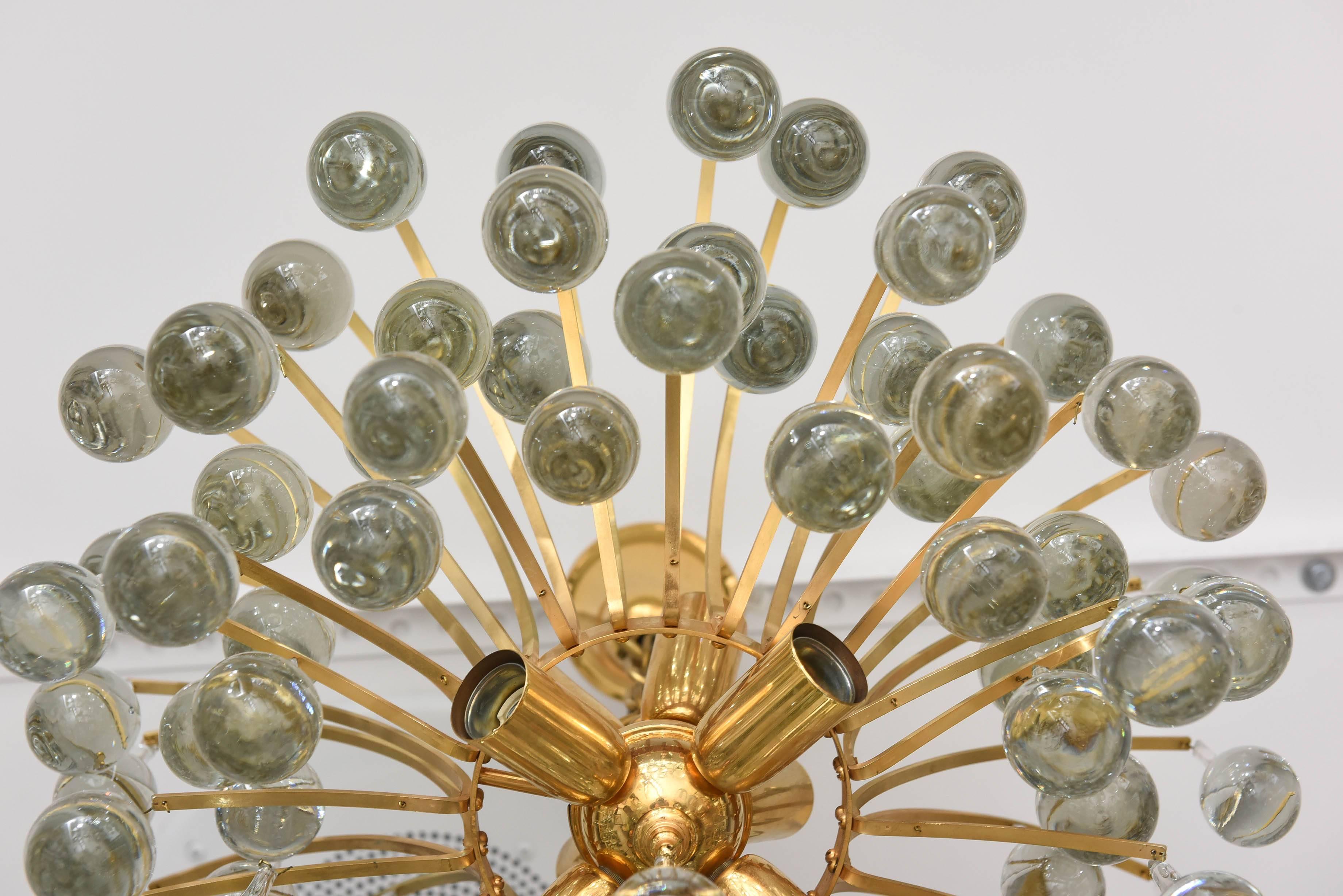 German Gold Plate and Crystal Chandelier by Ernst Palme