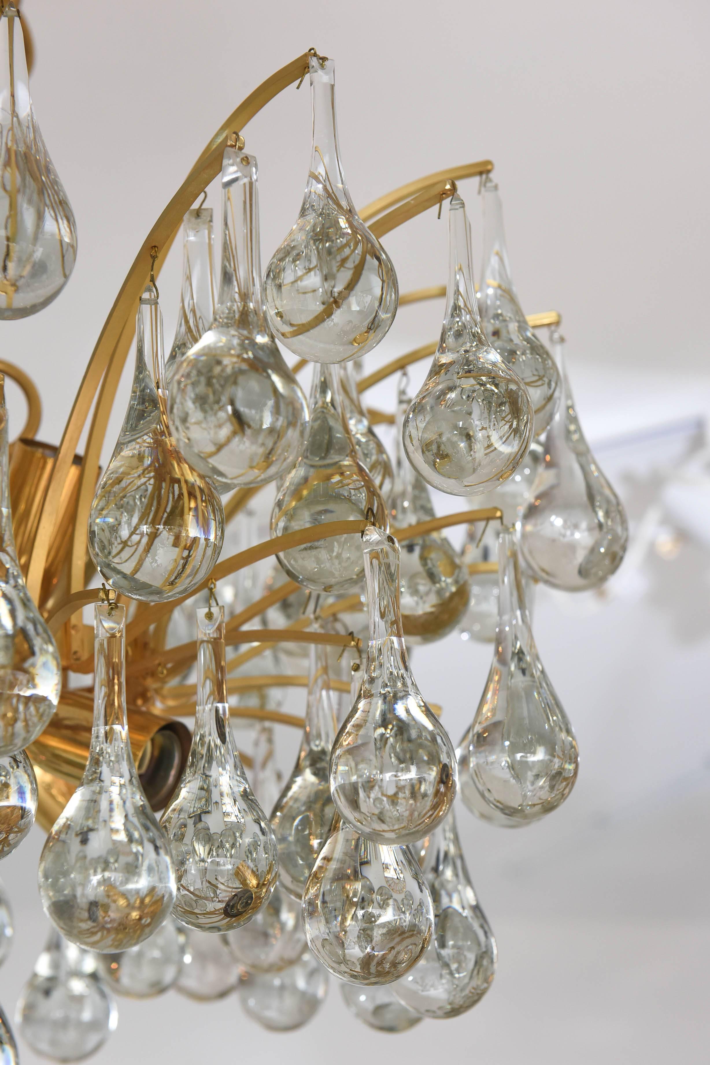 Hand-Crafted Gold Plate and Crystal Chandelier by Ernst Palme