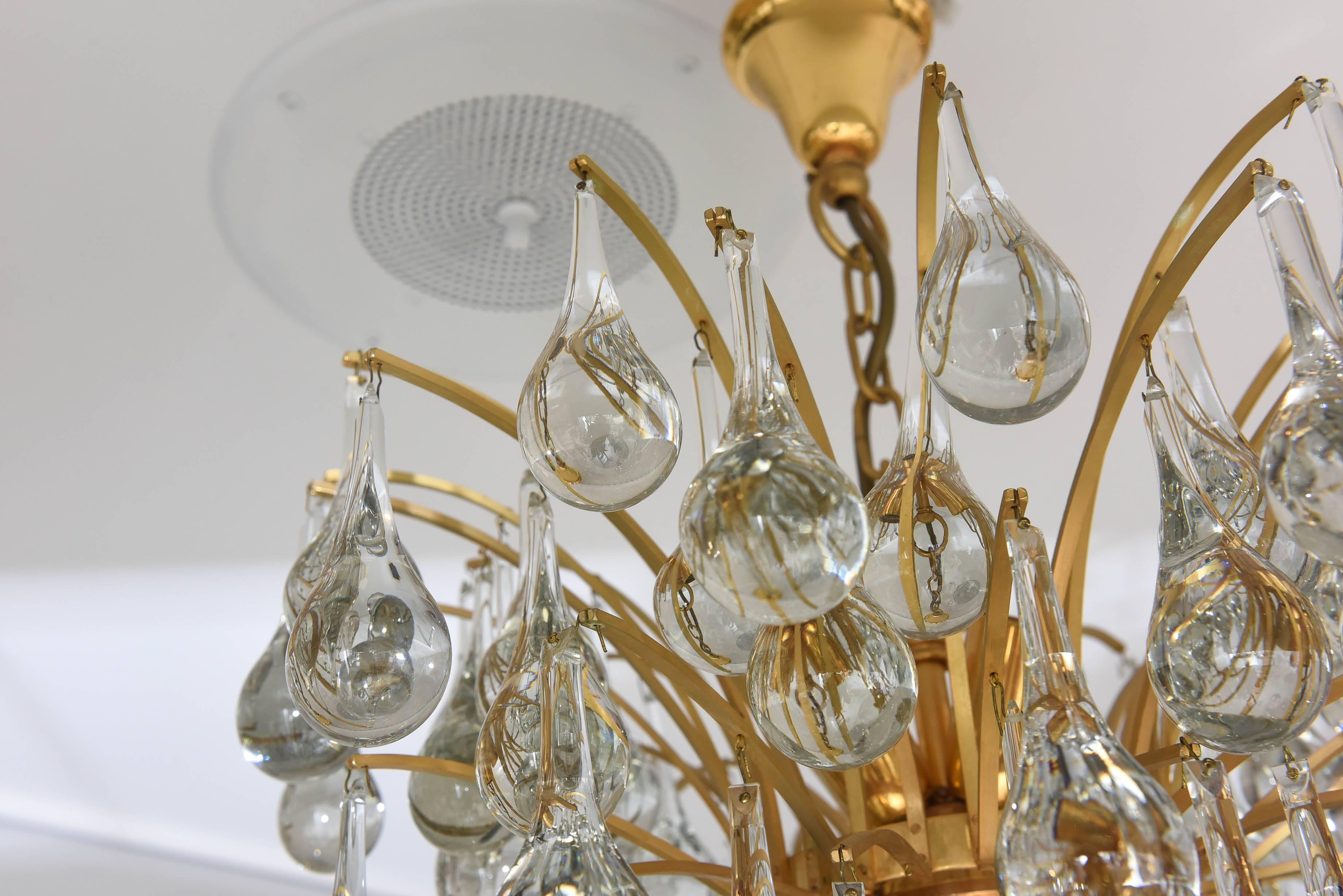 20th Century Gold Plate and Crystal Chandelier by Ernst Palme